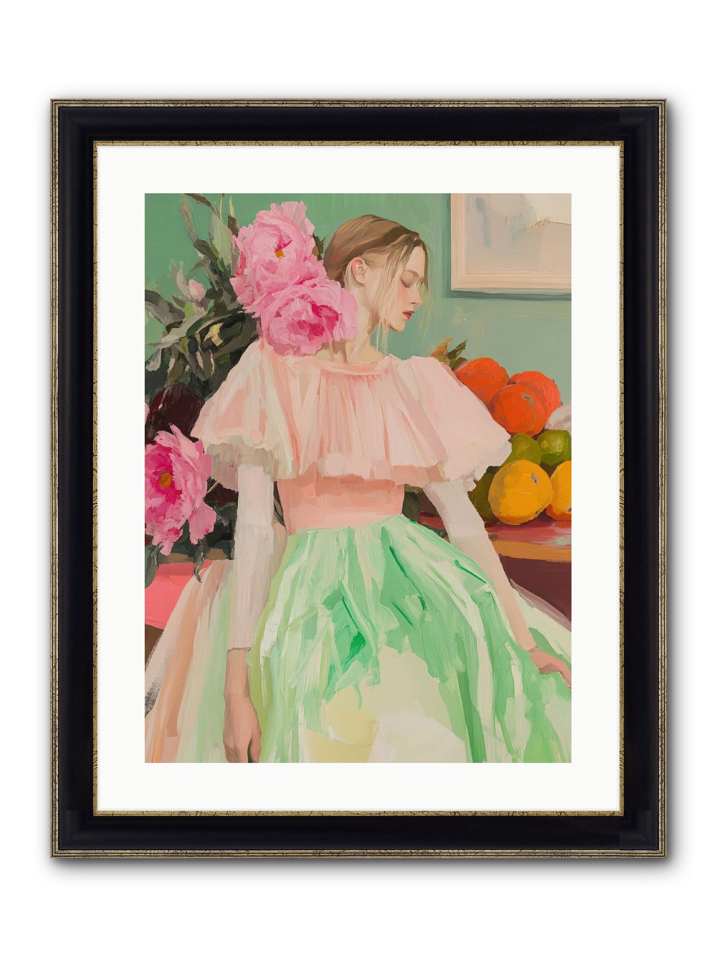 Dahlia Swan No.2 Framed Print - Black & Gold 18x24