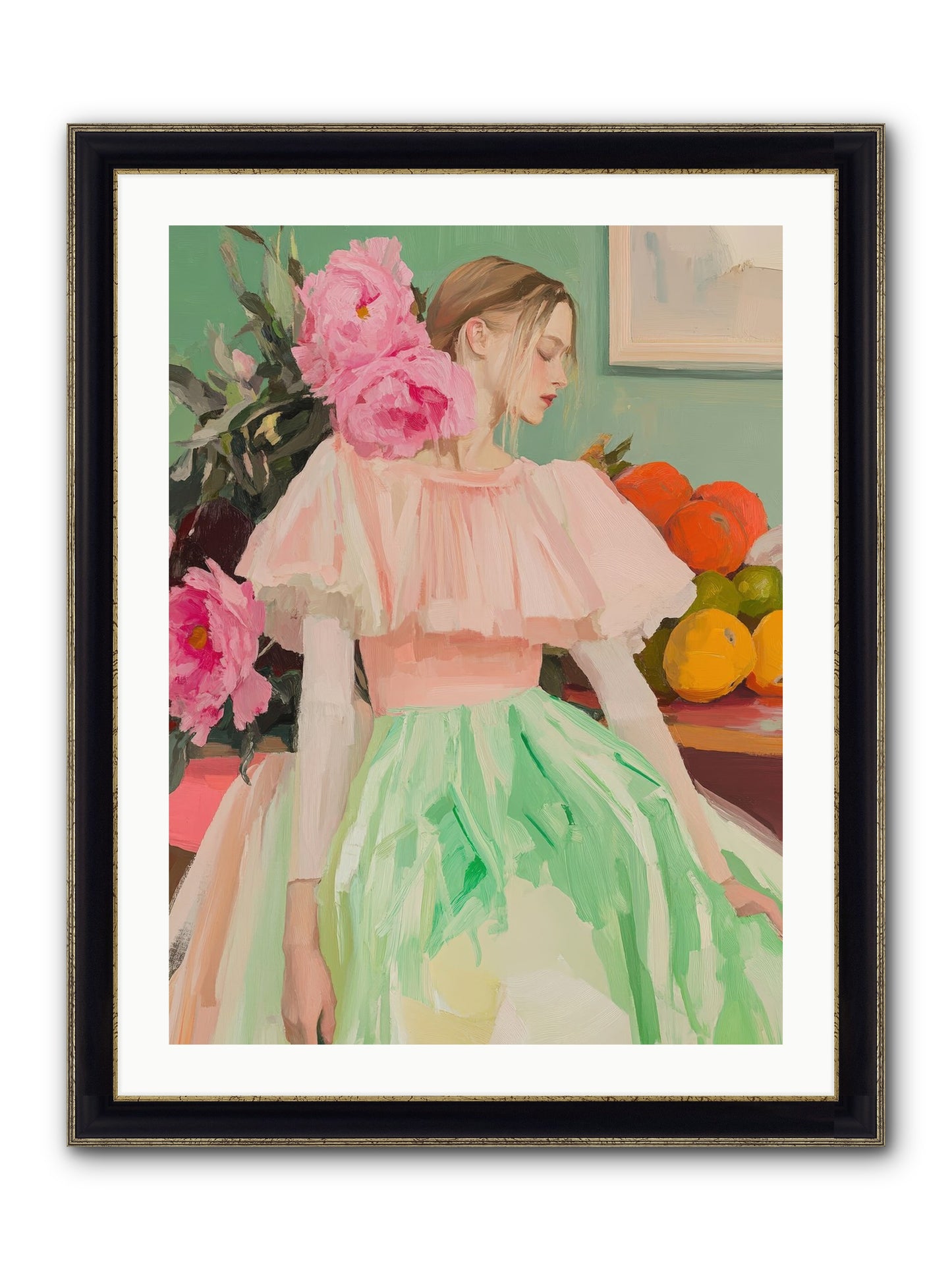 Dahlia Swan No.2 Framed Print - Black & Gold 24x32