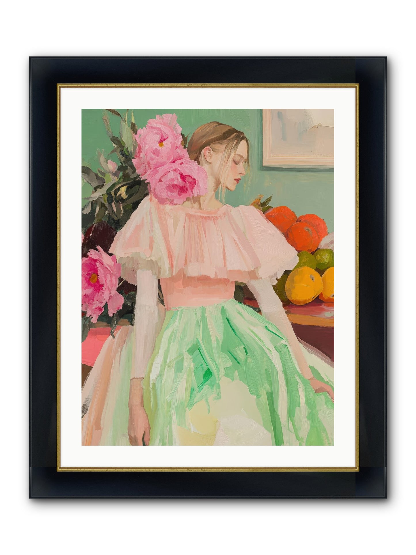 Dahlia Swan No.2 Framed Print - Wide Black w/Gold 24x32