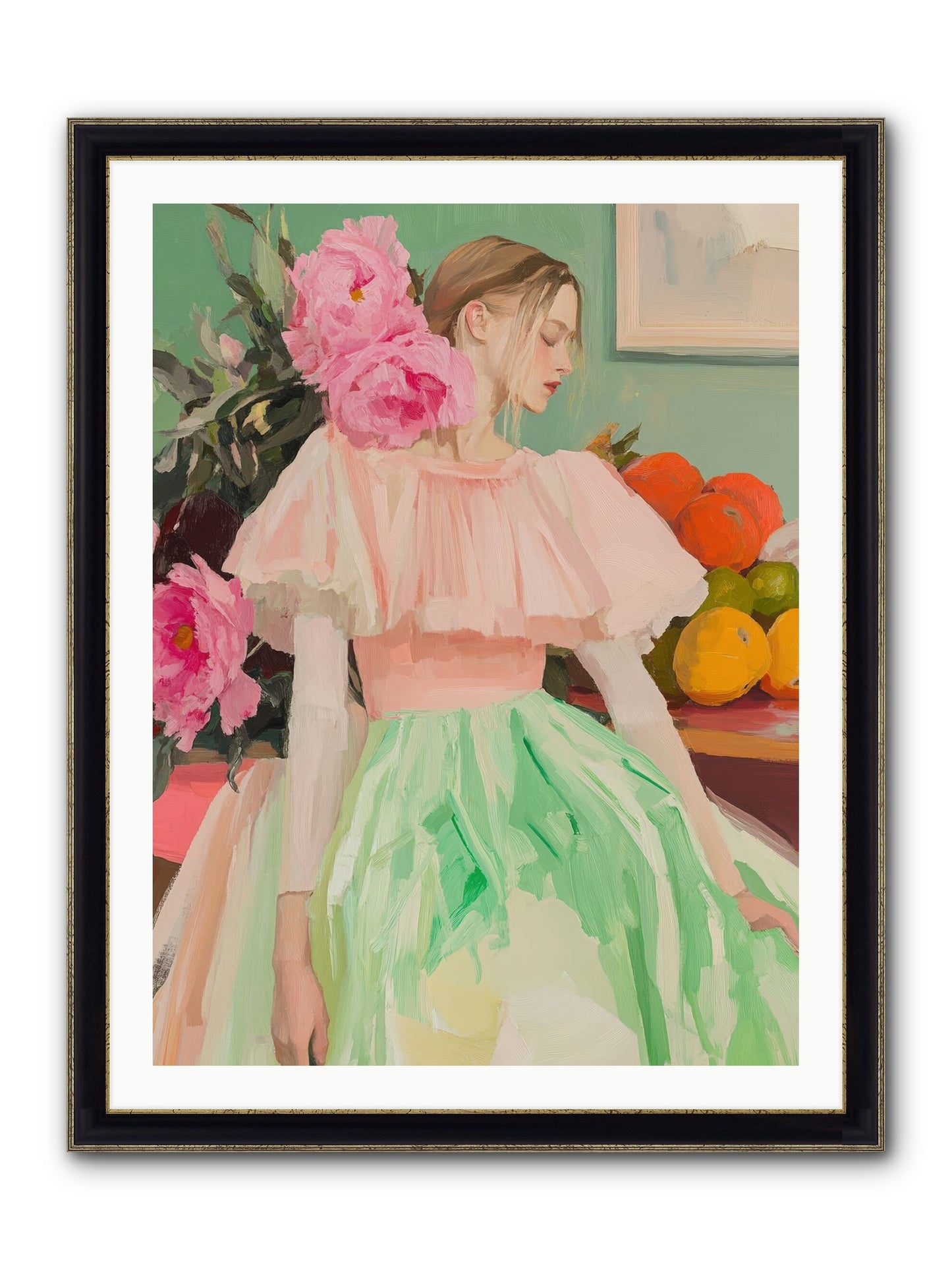 Dahlia Swan No.2 Framed Print - Black & Gold 30x40