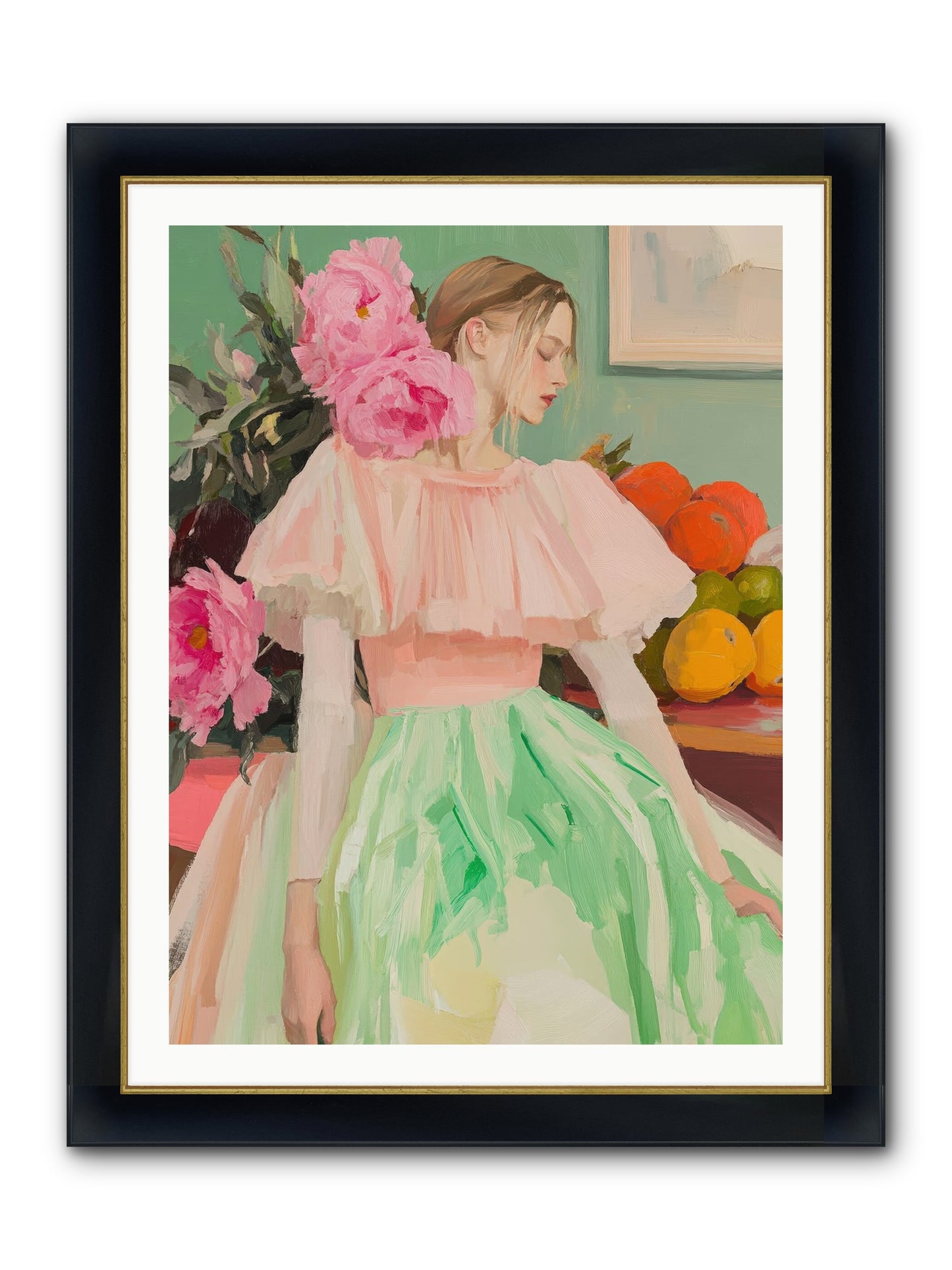 Dahlia Swan No.2 Framed Print - Wide Black w/Gold 30x40