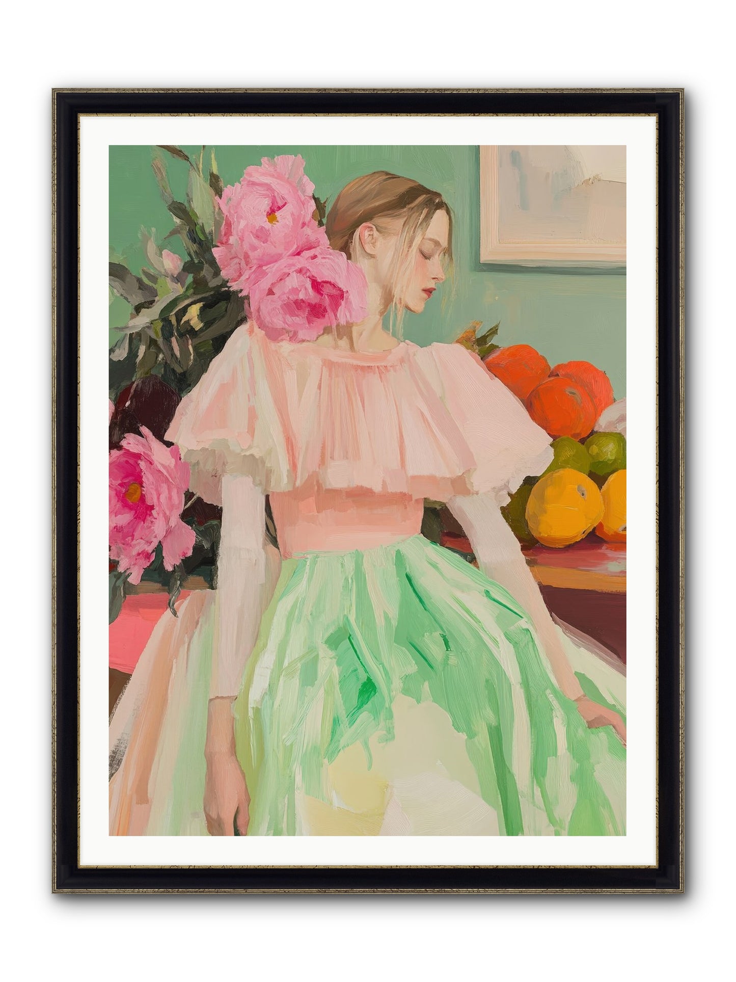 Dahlia Swan No.2 Framed Print - Black & Gold 36x48
