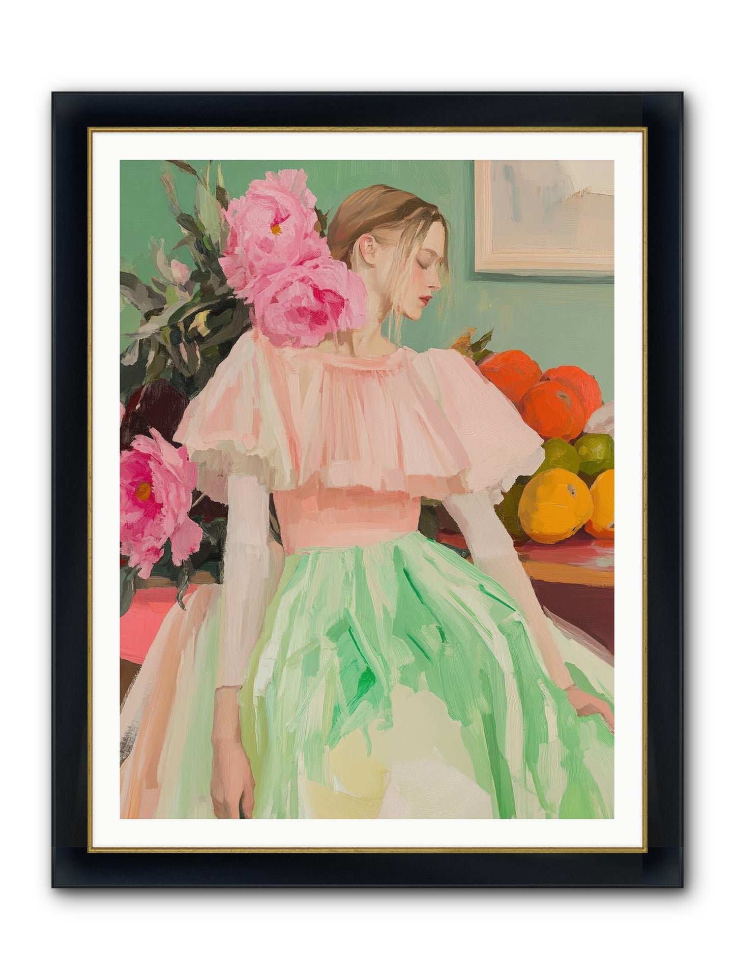 Dahlia Swan No.2 Framed Print - Wide Black w/Gold 36x48