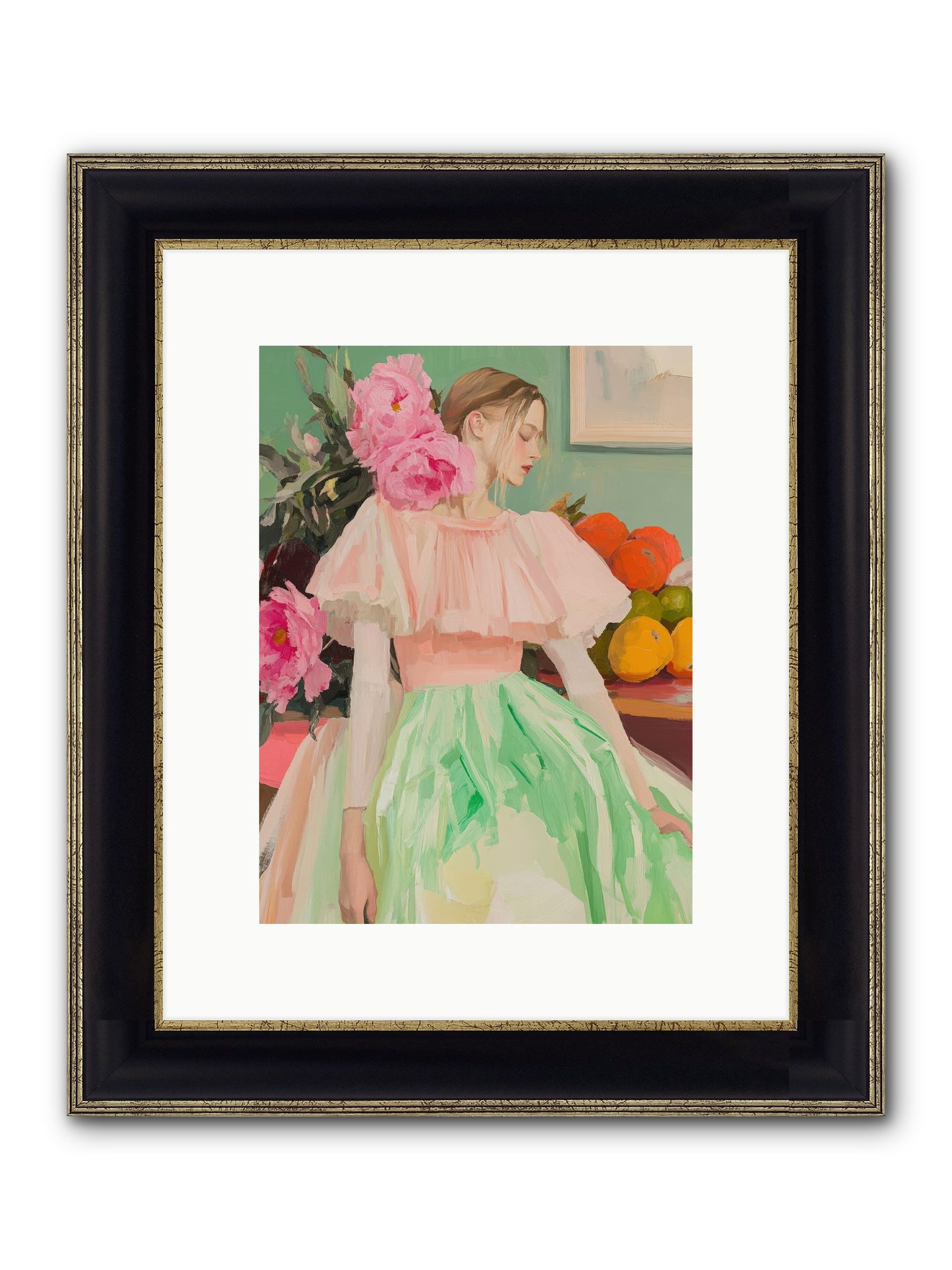 Dahlia Swan No.2 Framed Print - Black & Gold 9x12