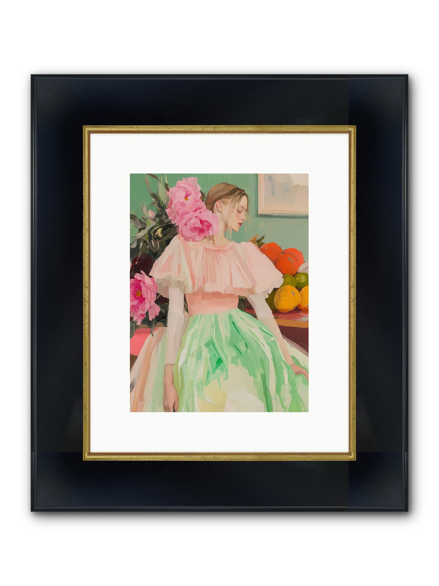 Dahlia Swan No.2 Framed Print - Wide Black w/Gold 9x12