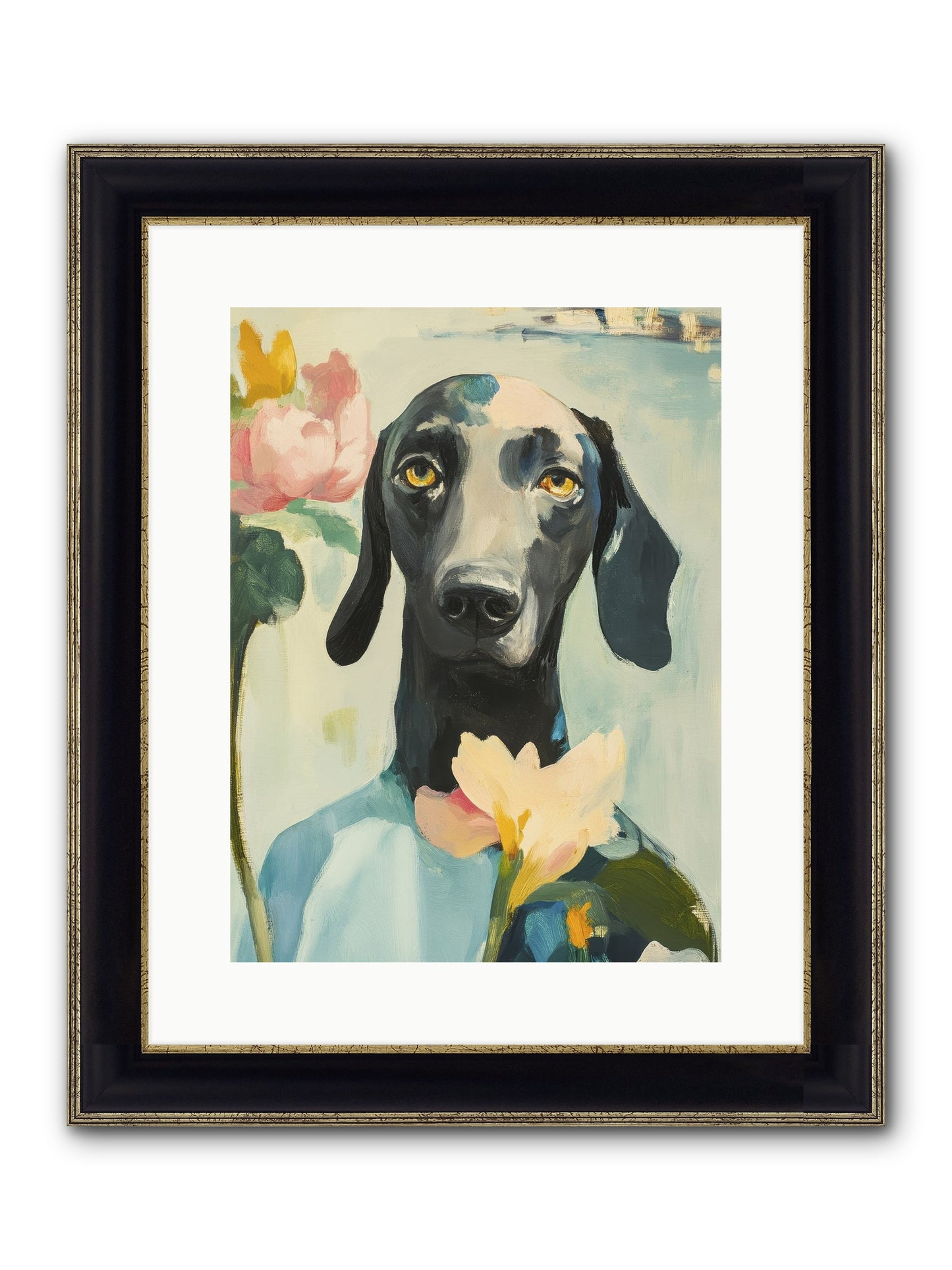 Dame Rosebud Framed Print - Black & Gold 12x16