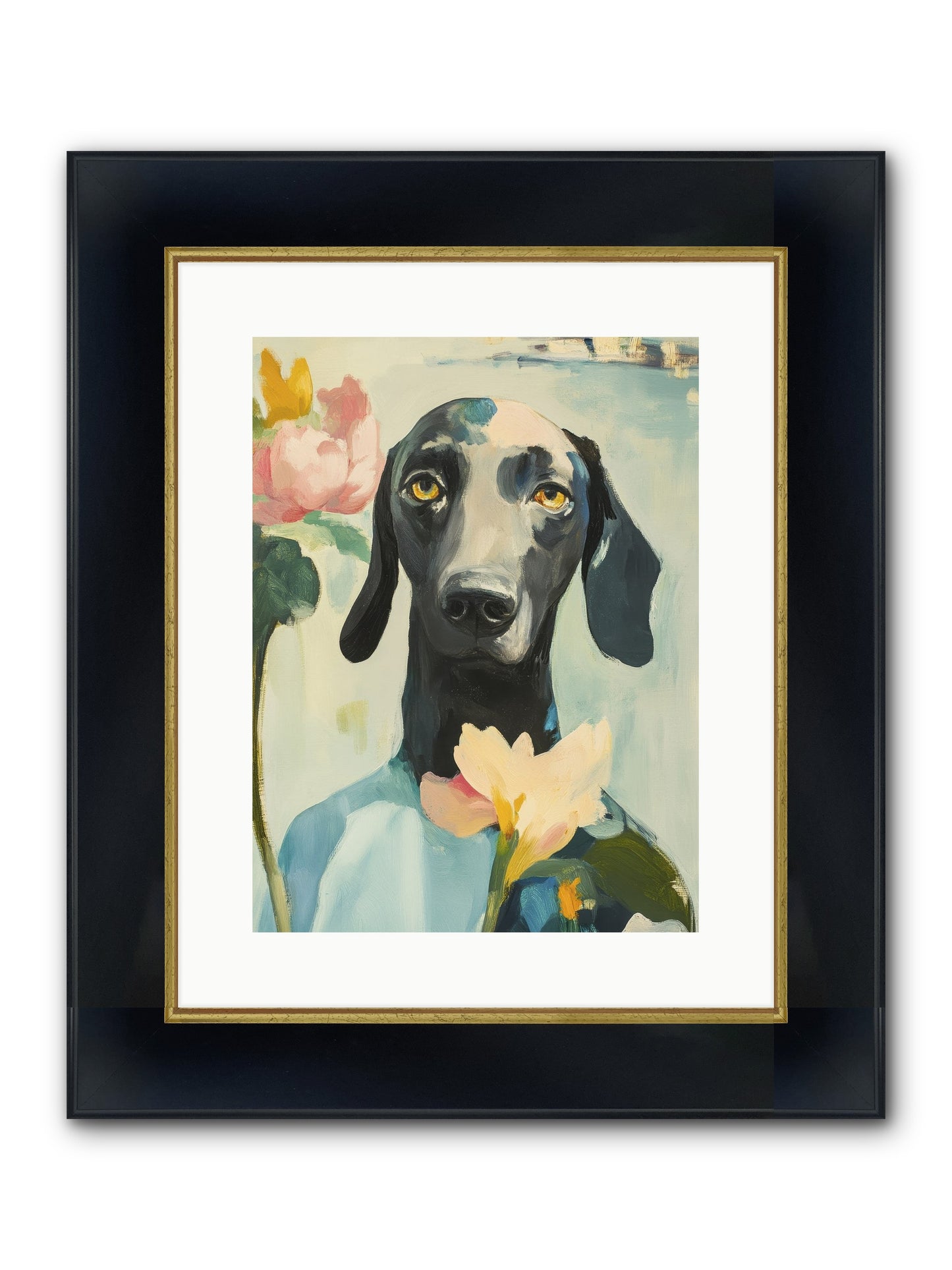 Dame Rosebud Framed Print - Wide Black w/Gold 12x16