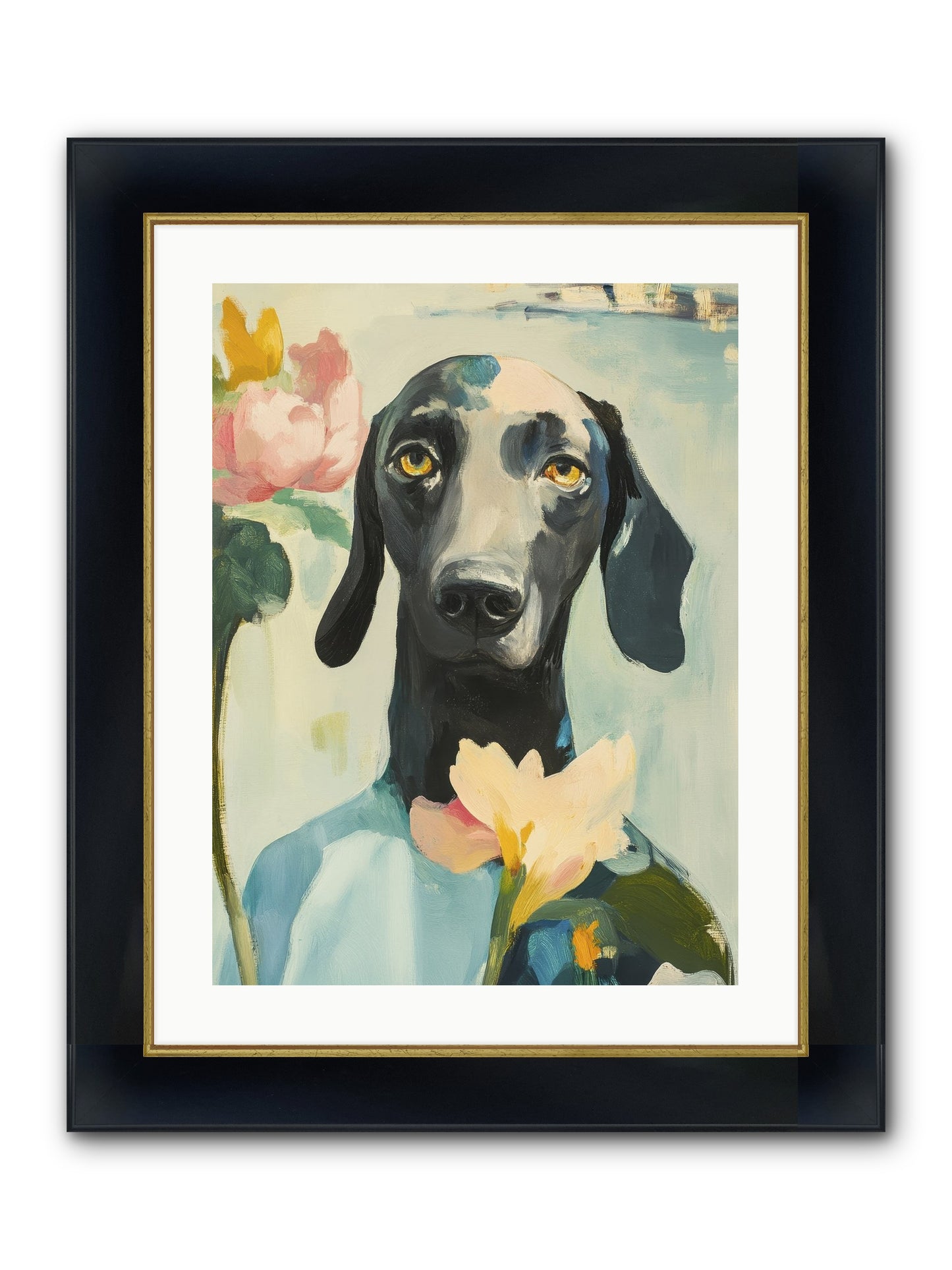 Dame Rosebud Framed Print - Wide Black w/Gold 18x24