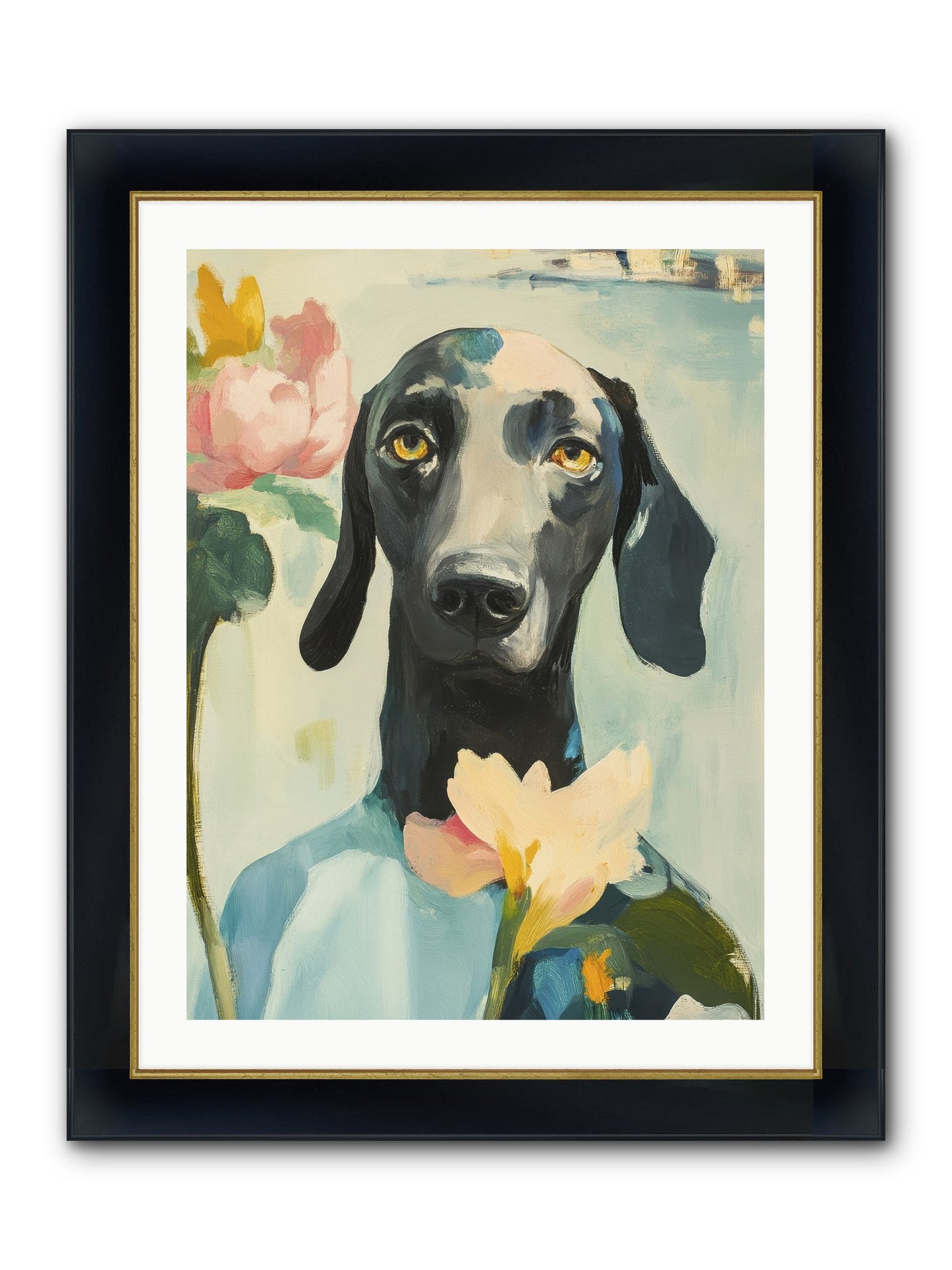 Dame Rosebud Framed Print - Wide Black w/Gold 24x32