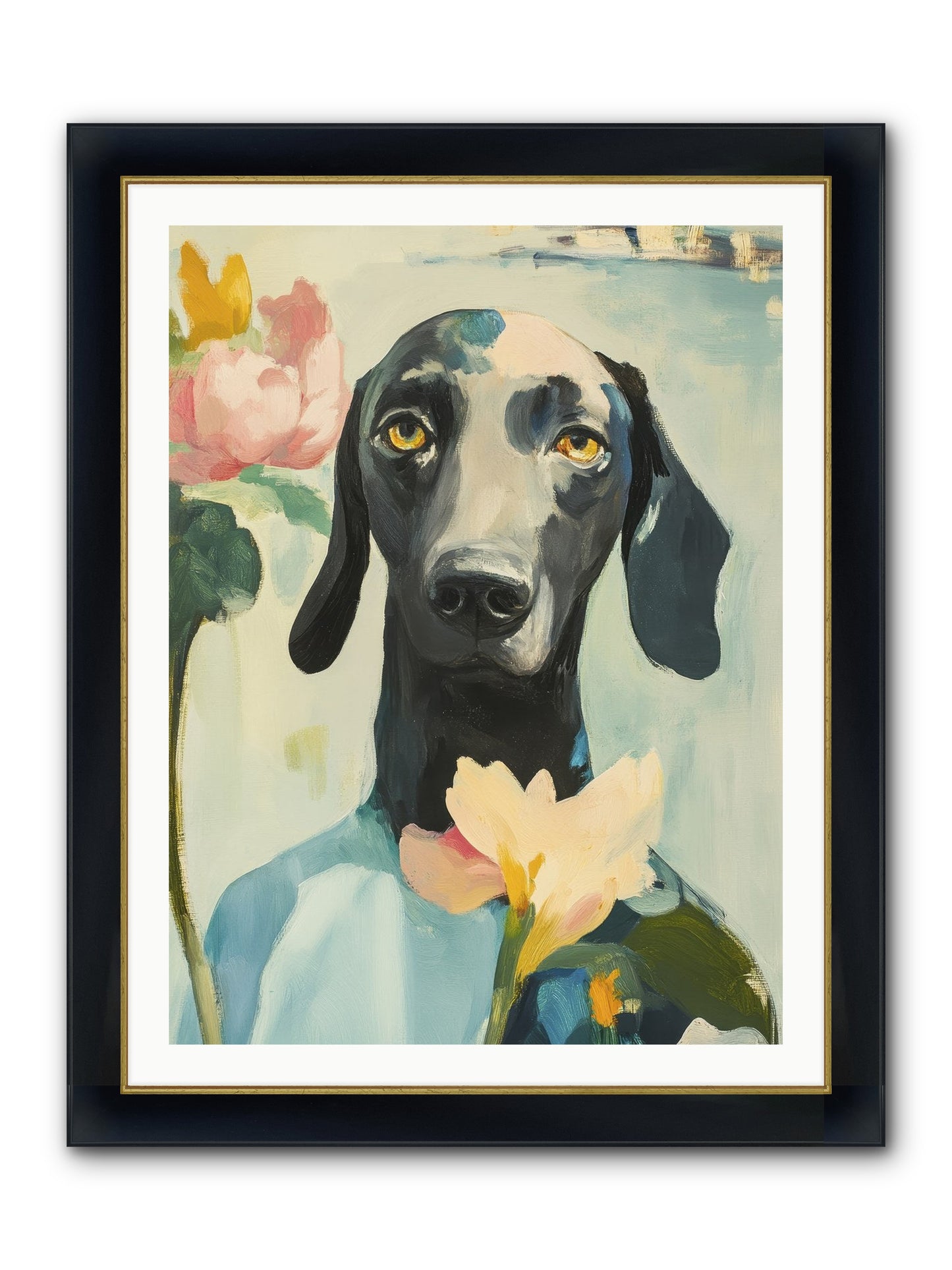 Dame Rosebud Framed Print - Wide Black w/Gold 30x40