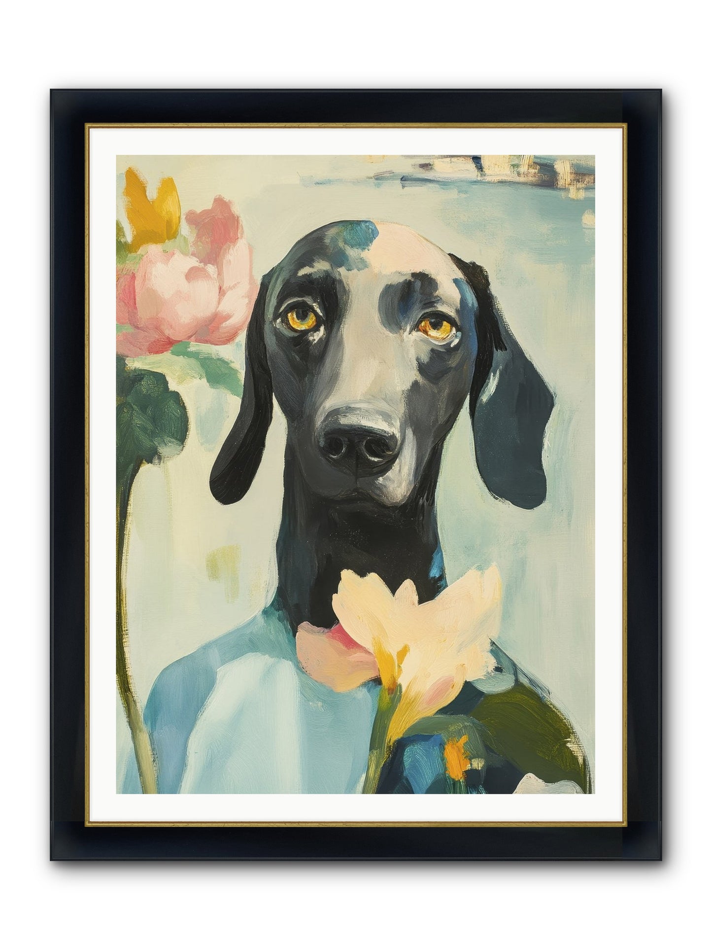 Dame Rosebud Framed Print - Wide Black w/Gold 36x48