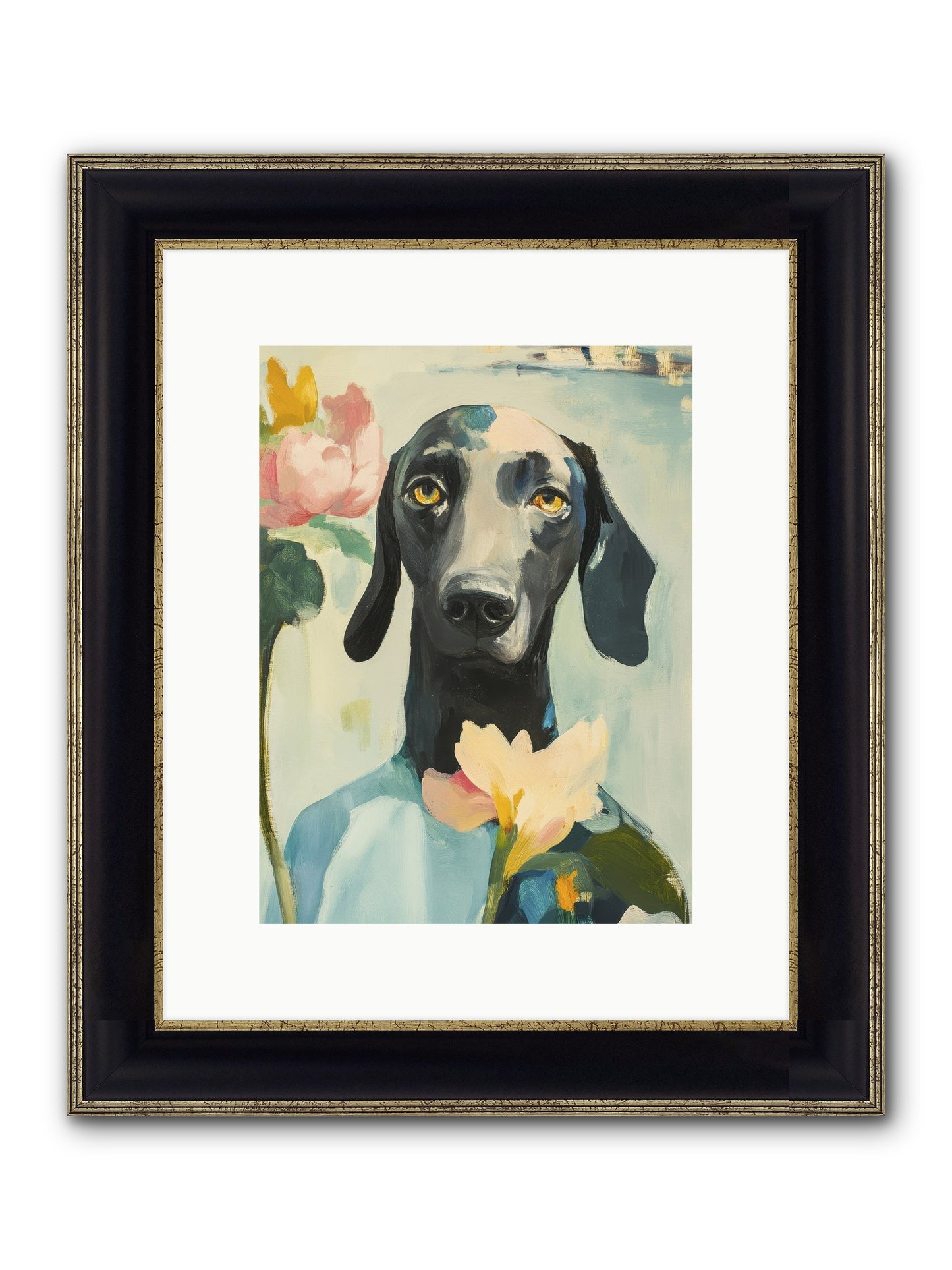 Dame Rosebud Framed Print - Black & Gold 9x12