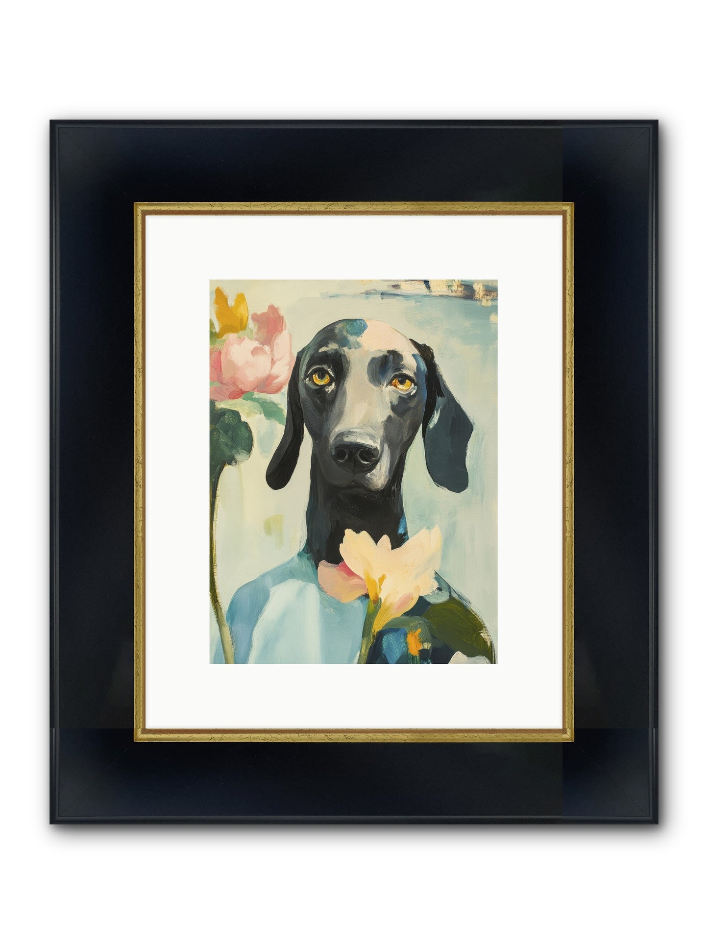 Dame Rosebud Framed Print - Wide Black w/Gold 9x12