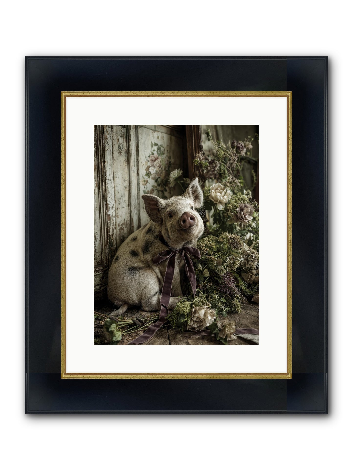 Damsel Framed Print - Wide Black w/Gold 12x16