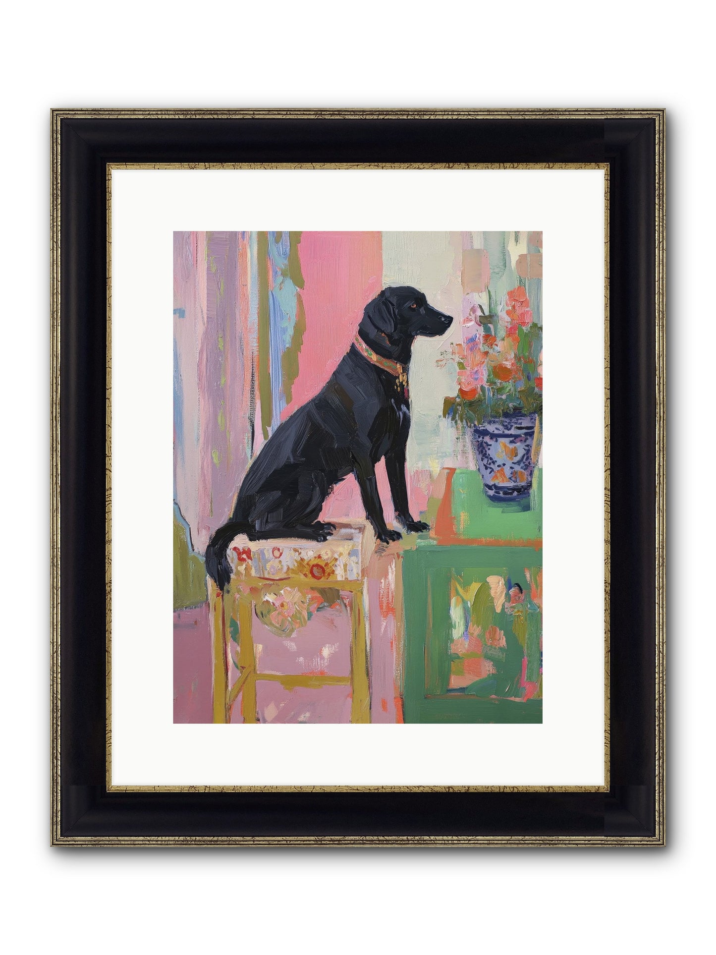 Dancing Bear Framed Print - Black & Gold 12x16