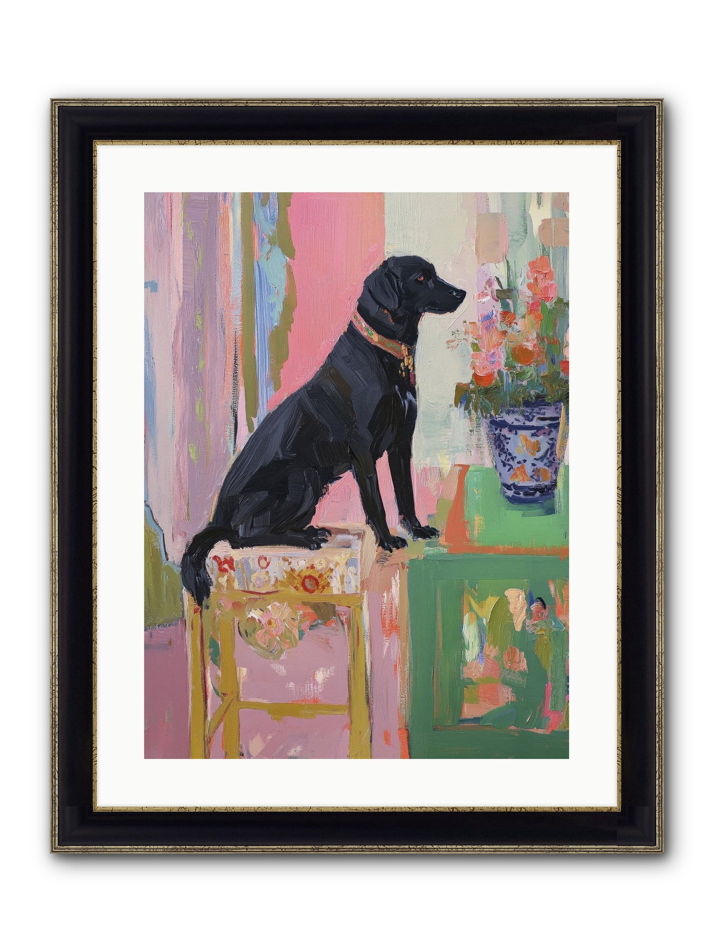 Dancing Bear Framed Print - Black & Gold 18x24