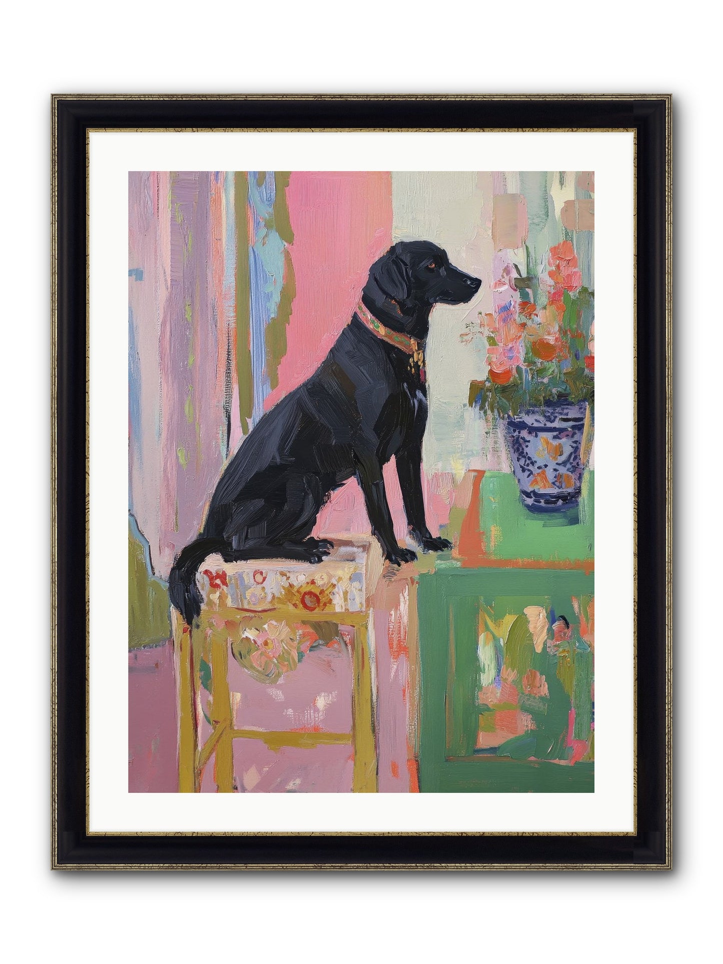 Dancing Bear Framed Print - Black & Gold 24x32