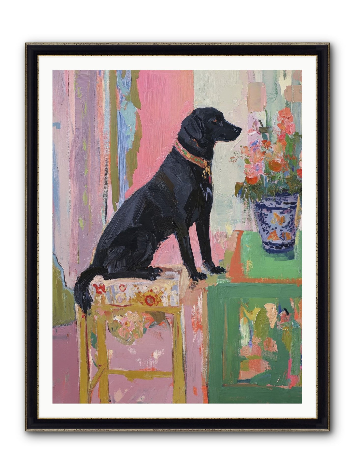 Dancing Bear Framed Print - Black & Gold 36x48