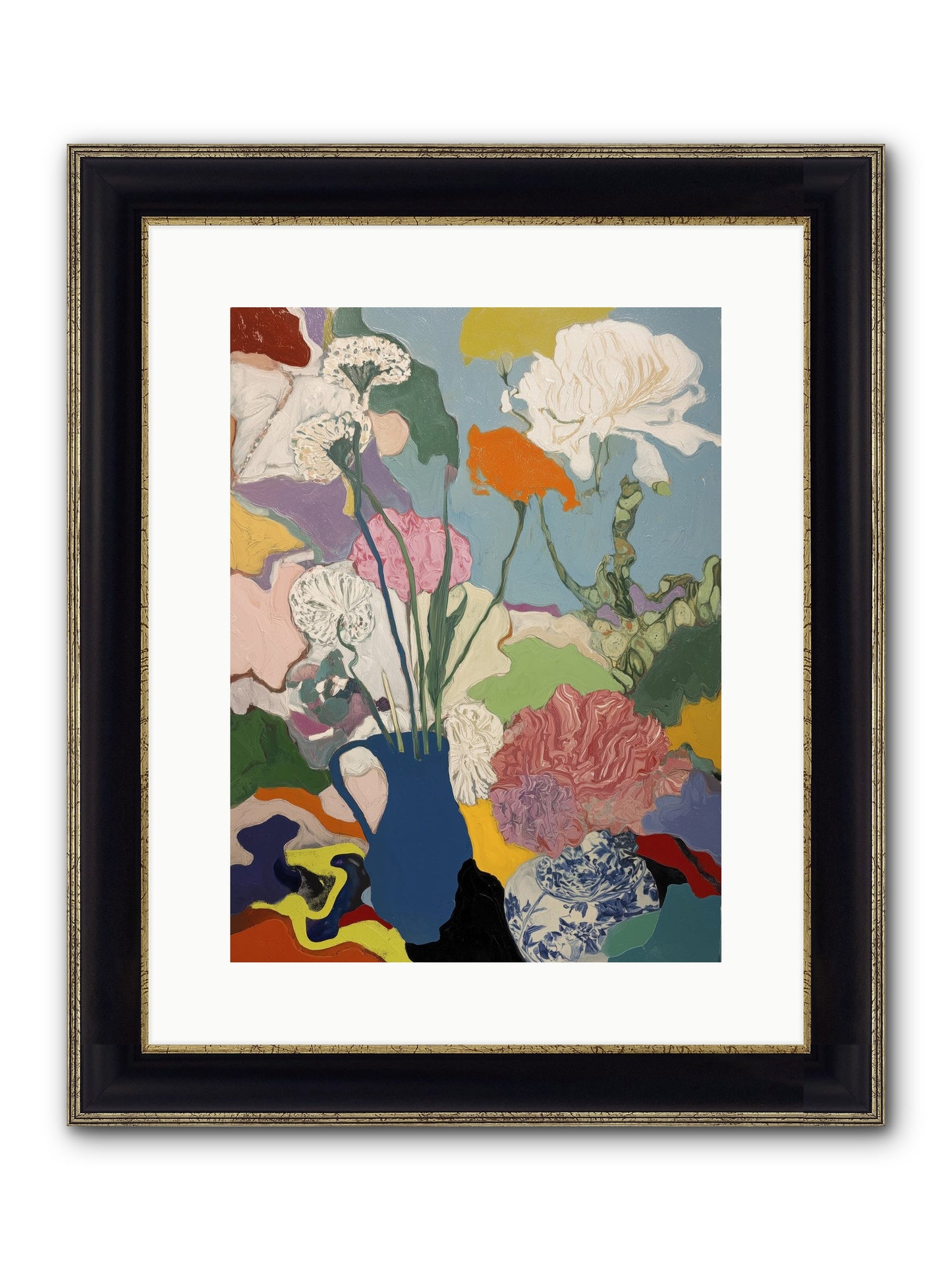 Dancing Petals Framed Print - Black & Gold 12x16