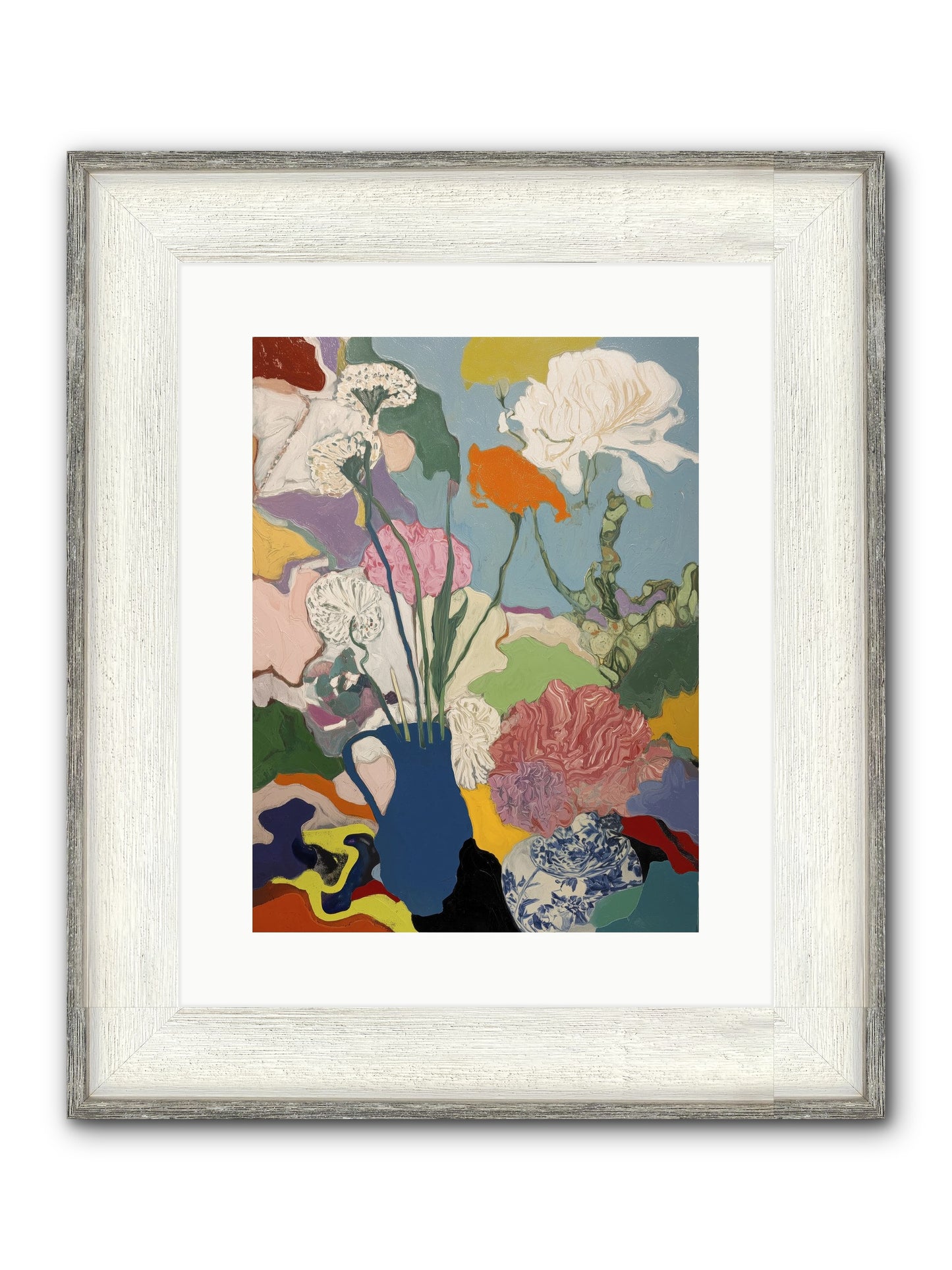 Dancing Petals Framed Print - Driftwood White 12x16
