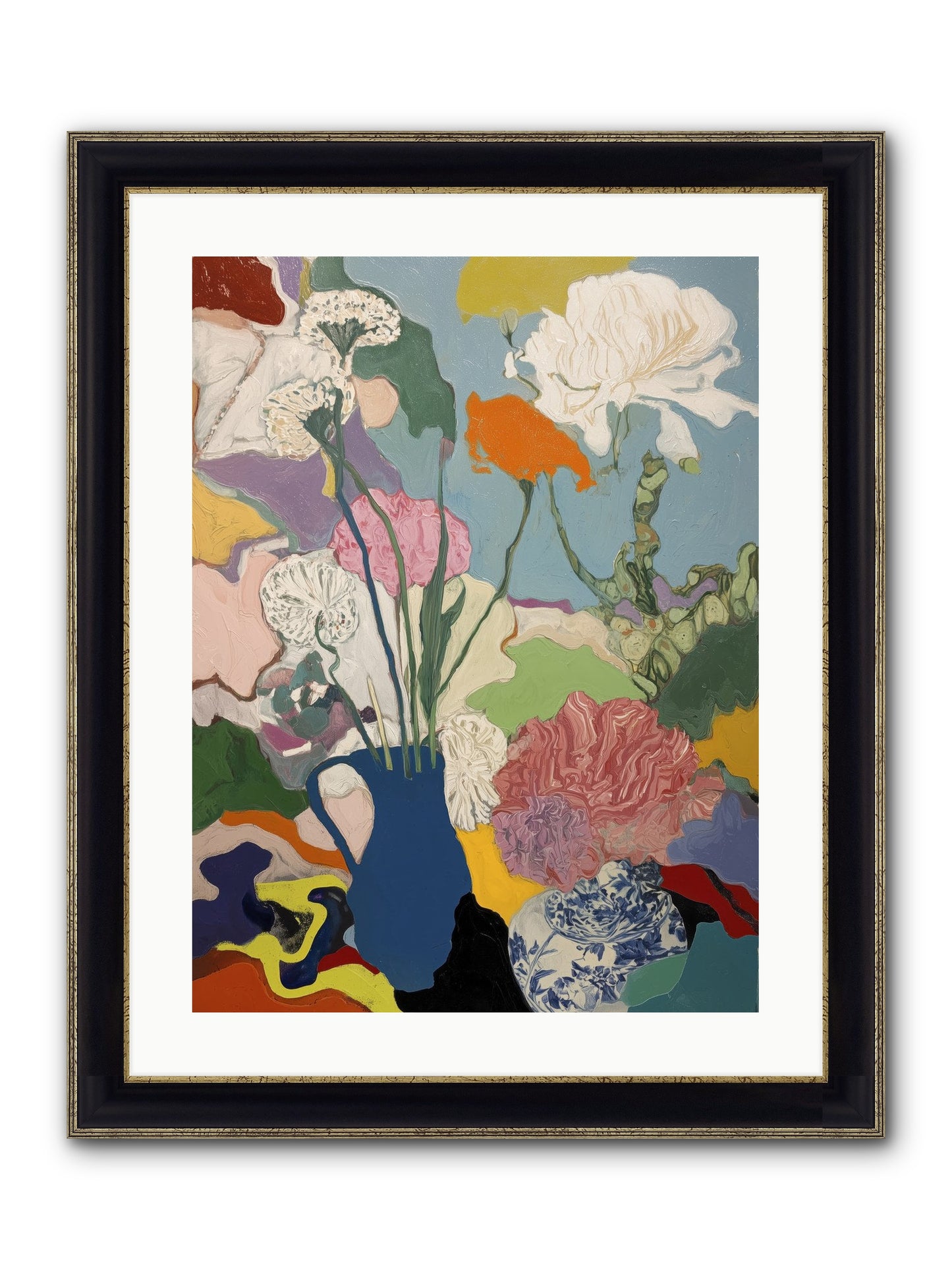 Dancing Petals Framed Print - Black & Gold 18x24