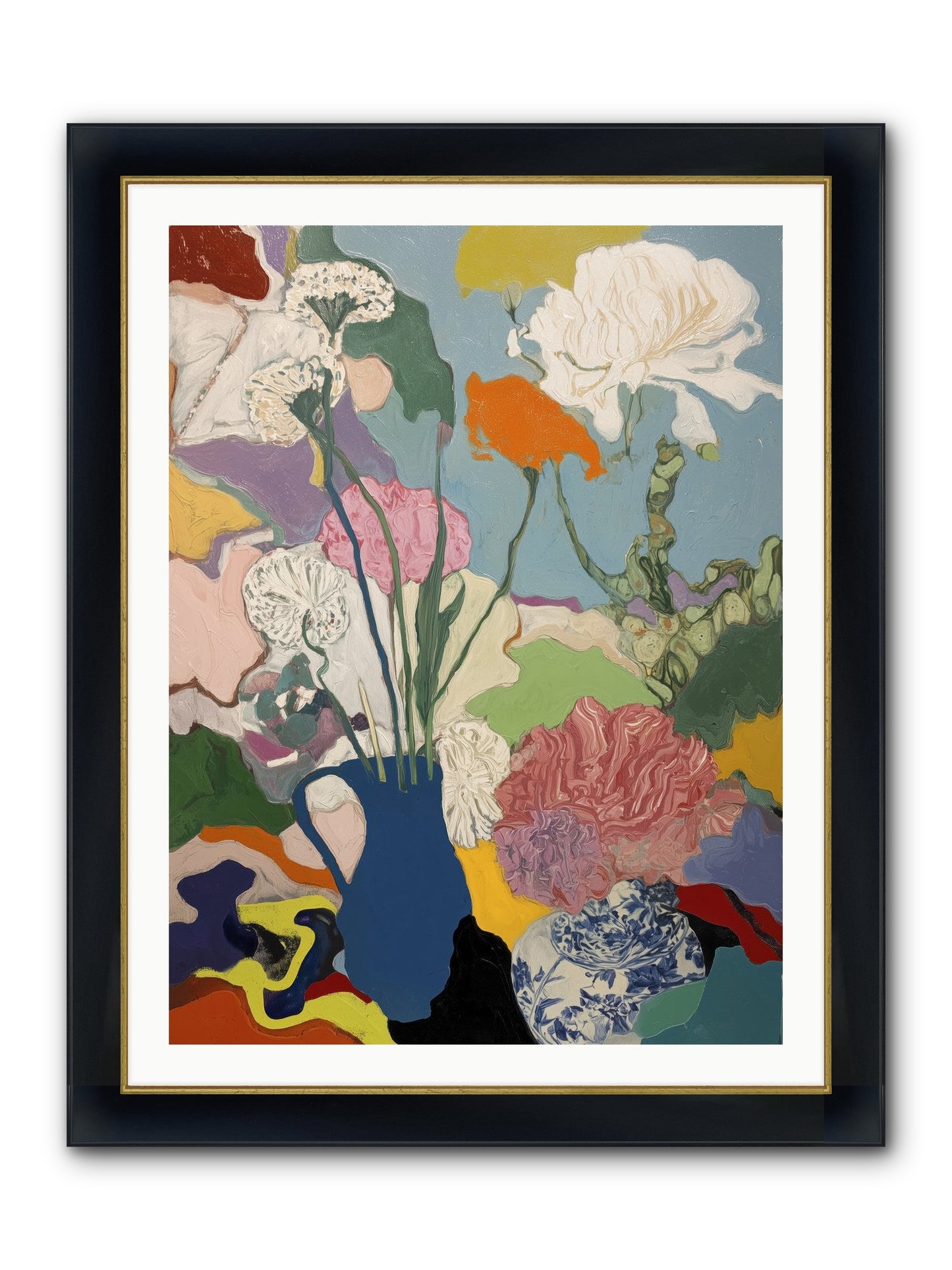 Dancing Petals Framed Print - Wide Black w/Gold 30x40