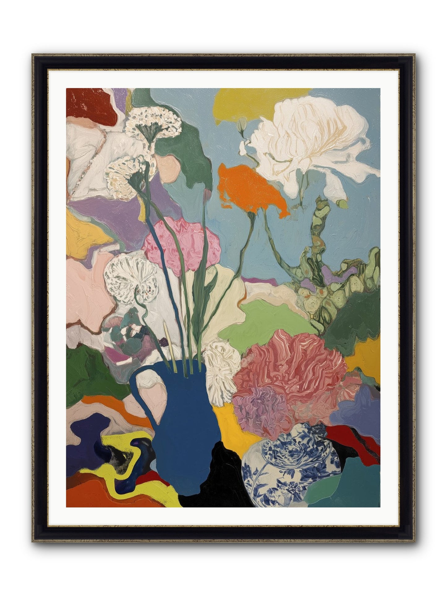 Dancing Petals Framed Print - Black & Gold 36x48