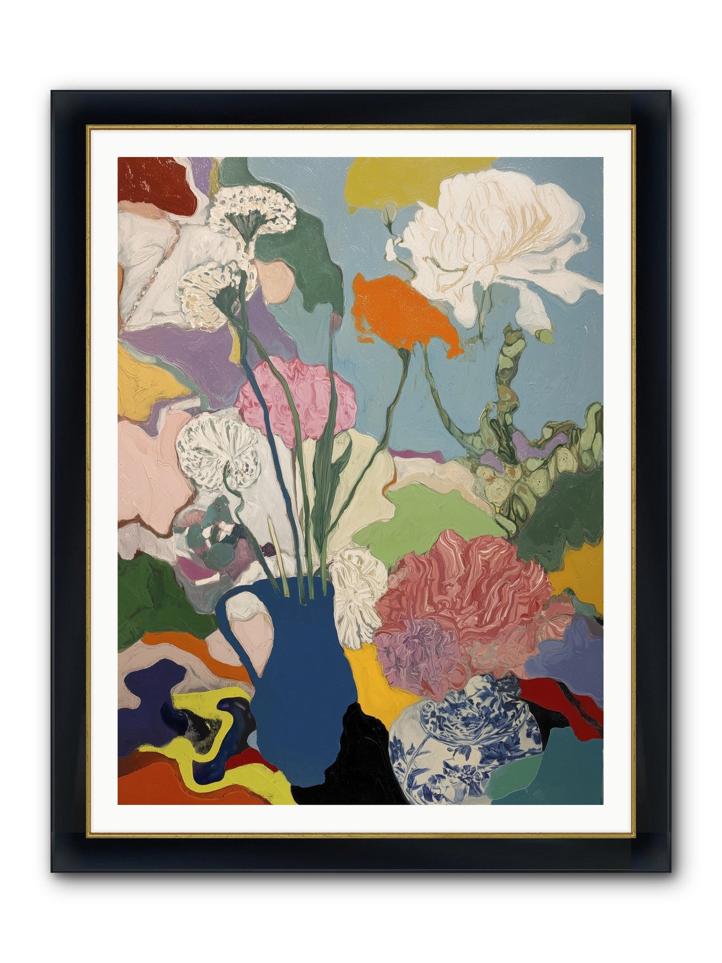 Dancing Petals Framed Print - Wide Black w/Gold 36x48