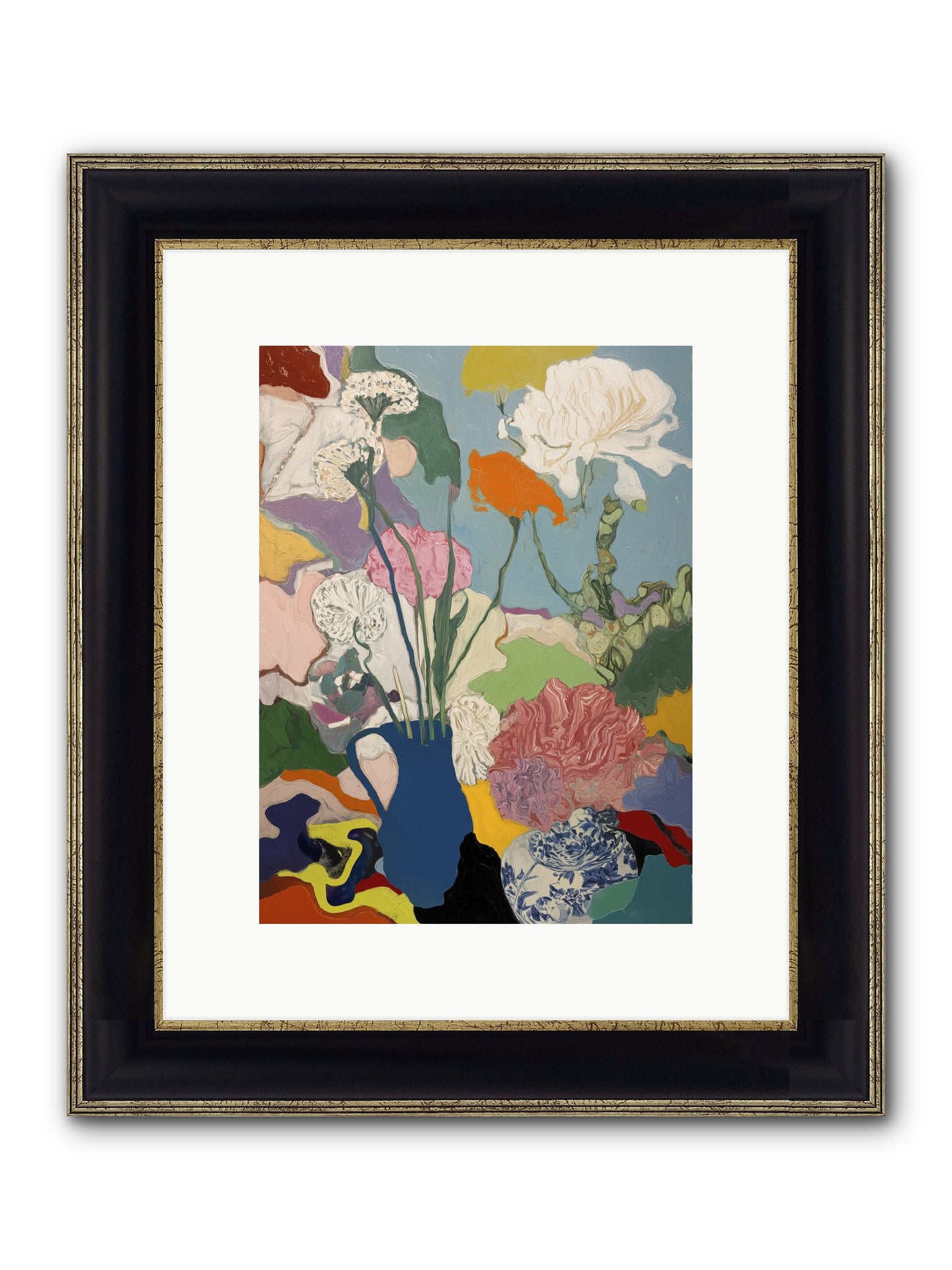Dancing Petals Framed Print - Black & Gold 9x12