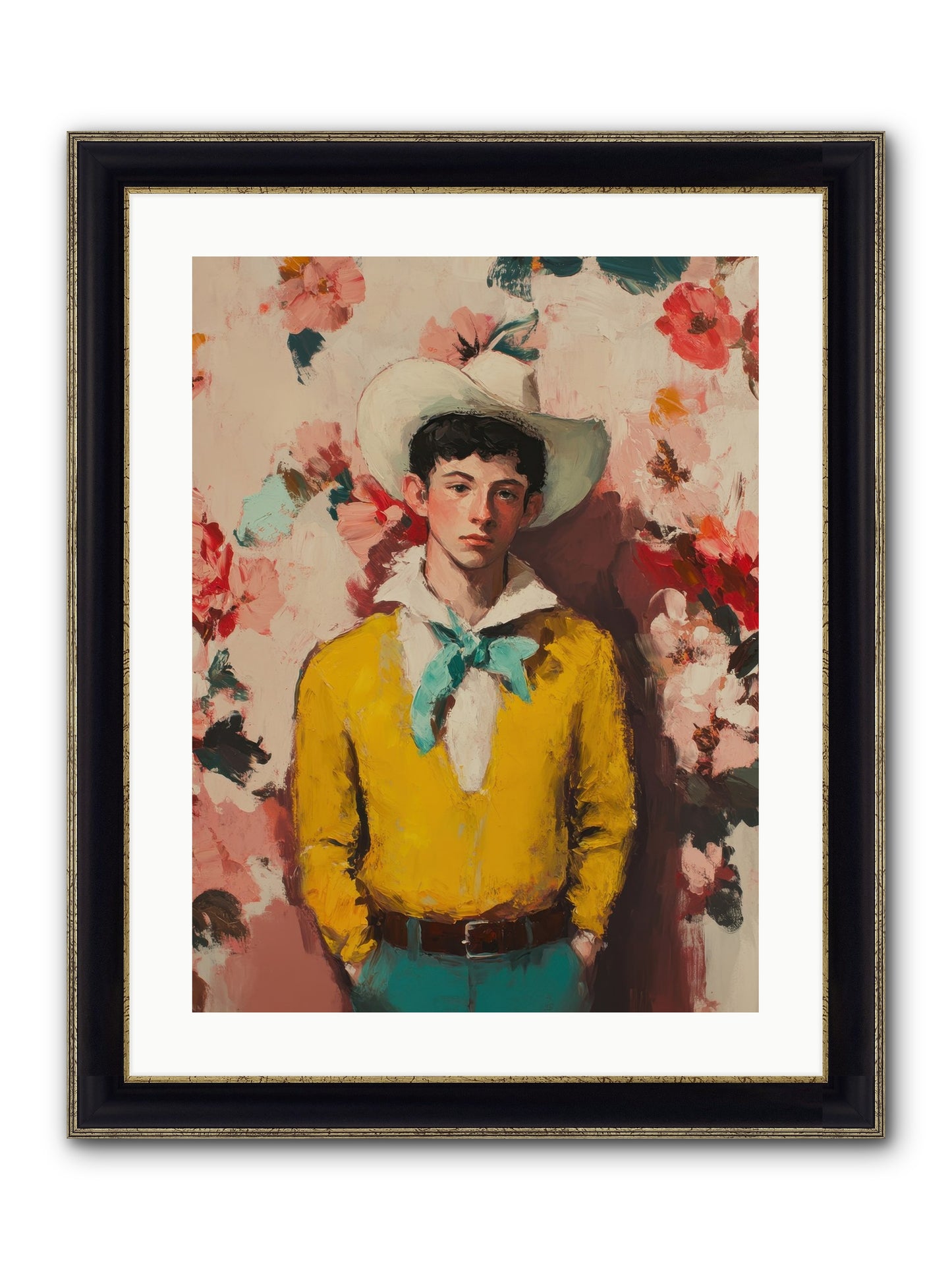 Dashing Vaquero Framed Print - Black & Gold 18x24