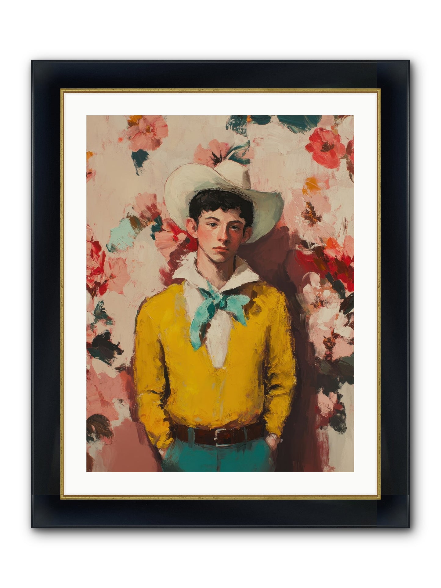 Dashing Vaquero Framed Print - Wide Black w/Gold 24x32
