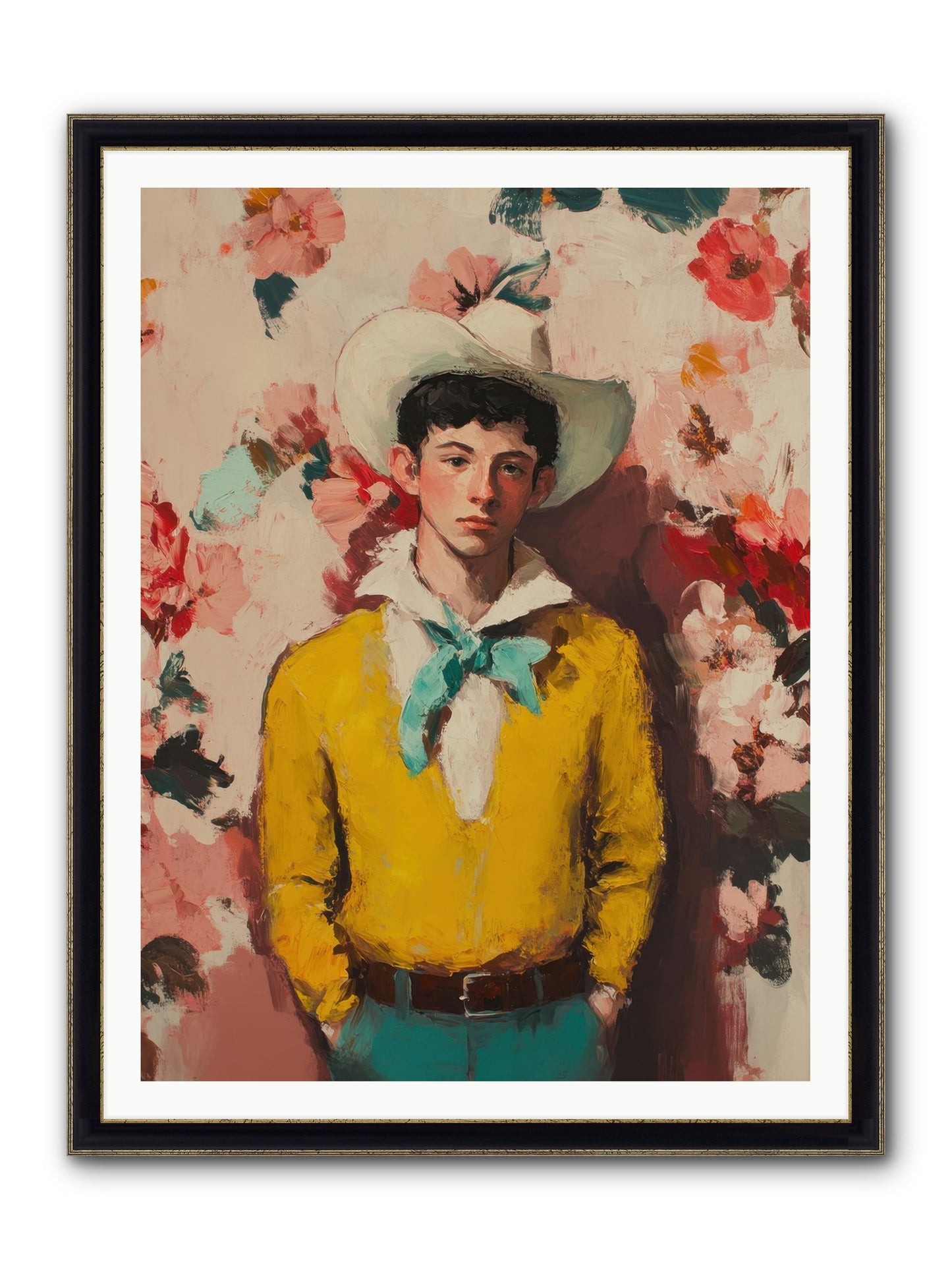 Dashing Vaquero Framed Print - Black & Gold 36x48