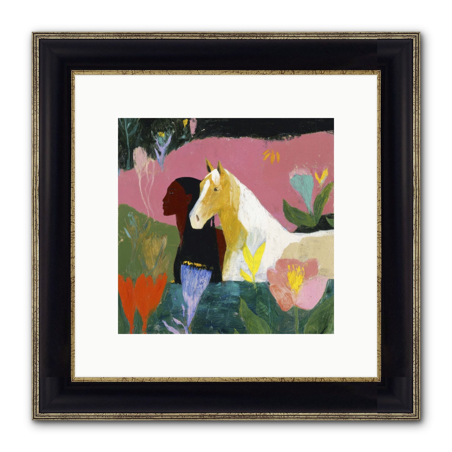 Daybreak In Blush & Gold Framed Print - Black & Gold 10x10