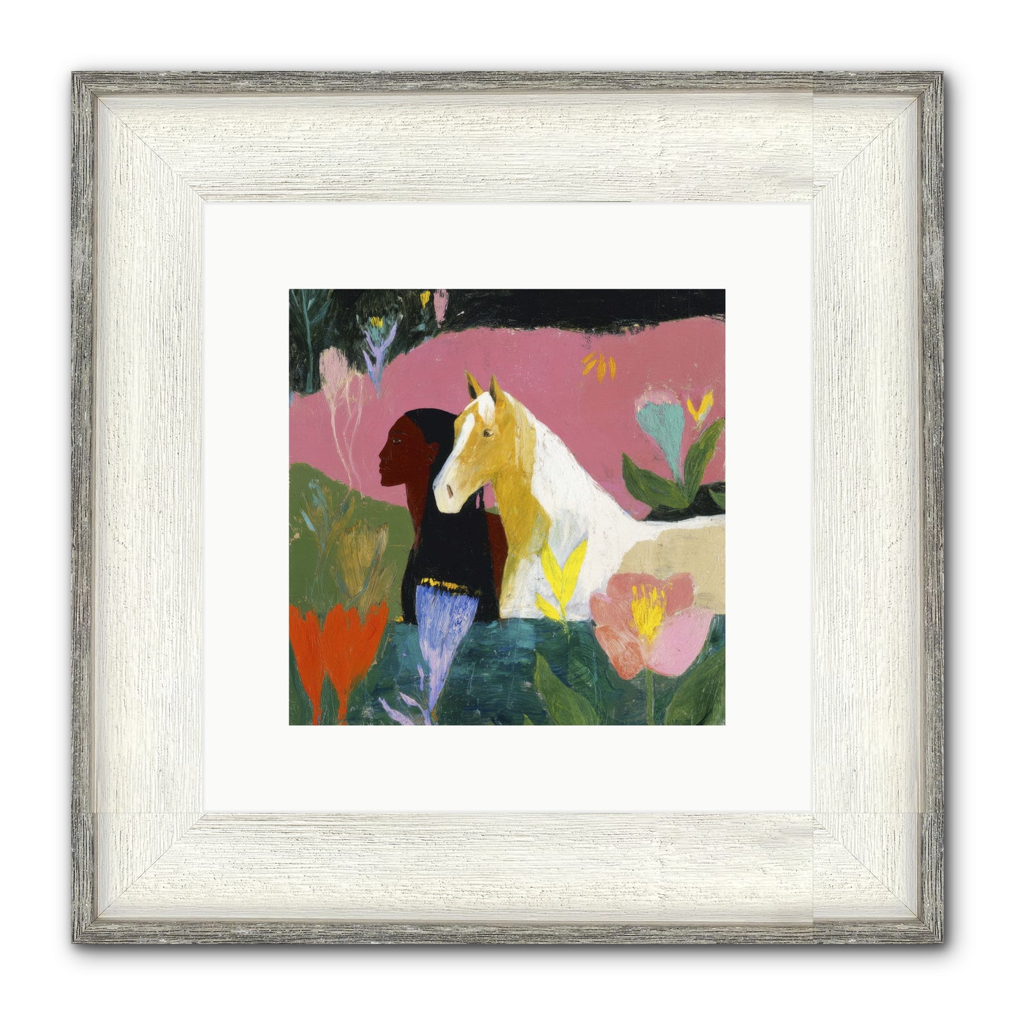 Daybreak In Blush & Gold Framed Print - Driftwood White 10x10