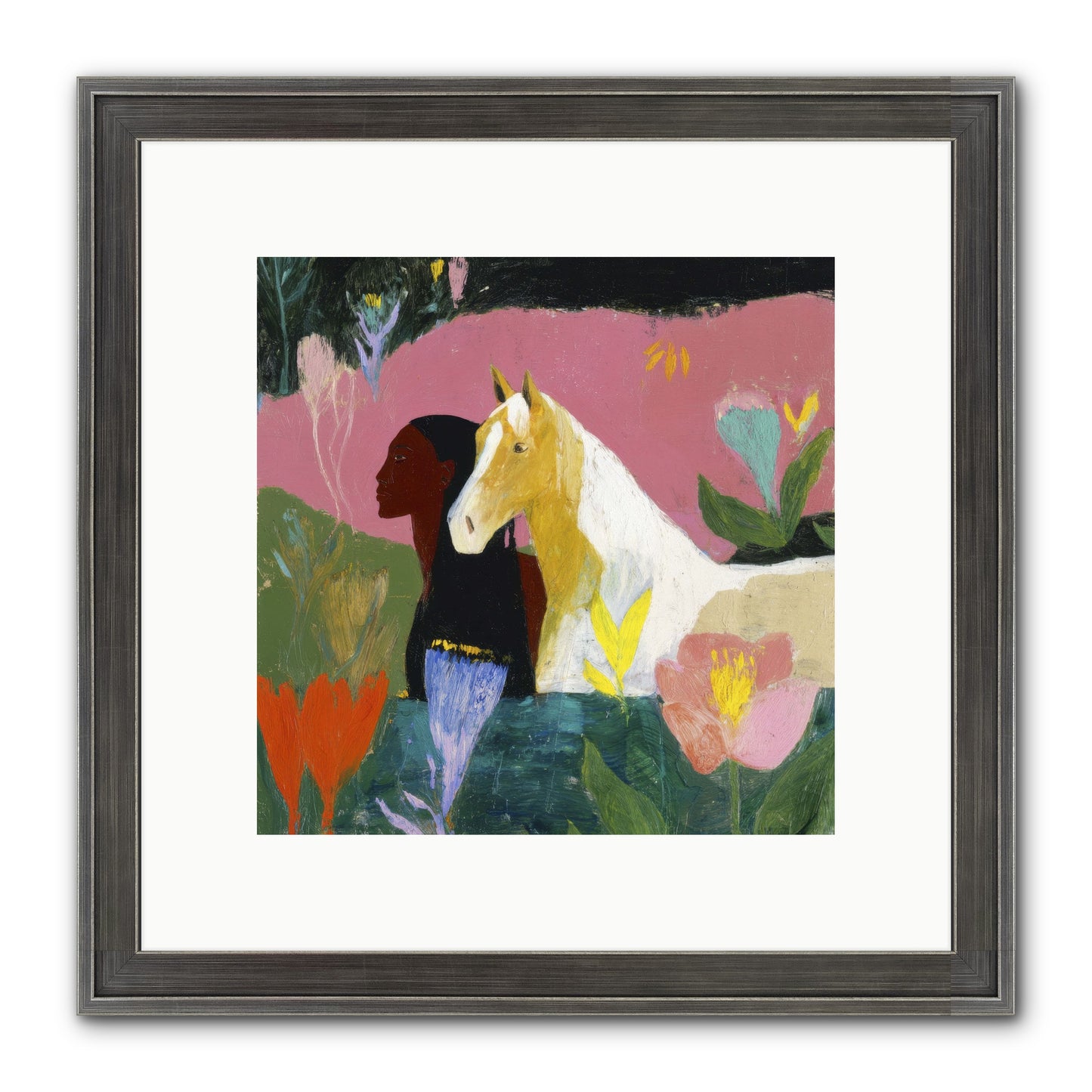 Daybreak In Blush & Gold Framed Print - Slimwoods Black/Silver 10x10