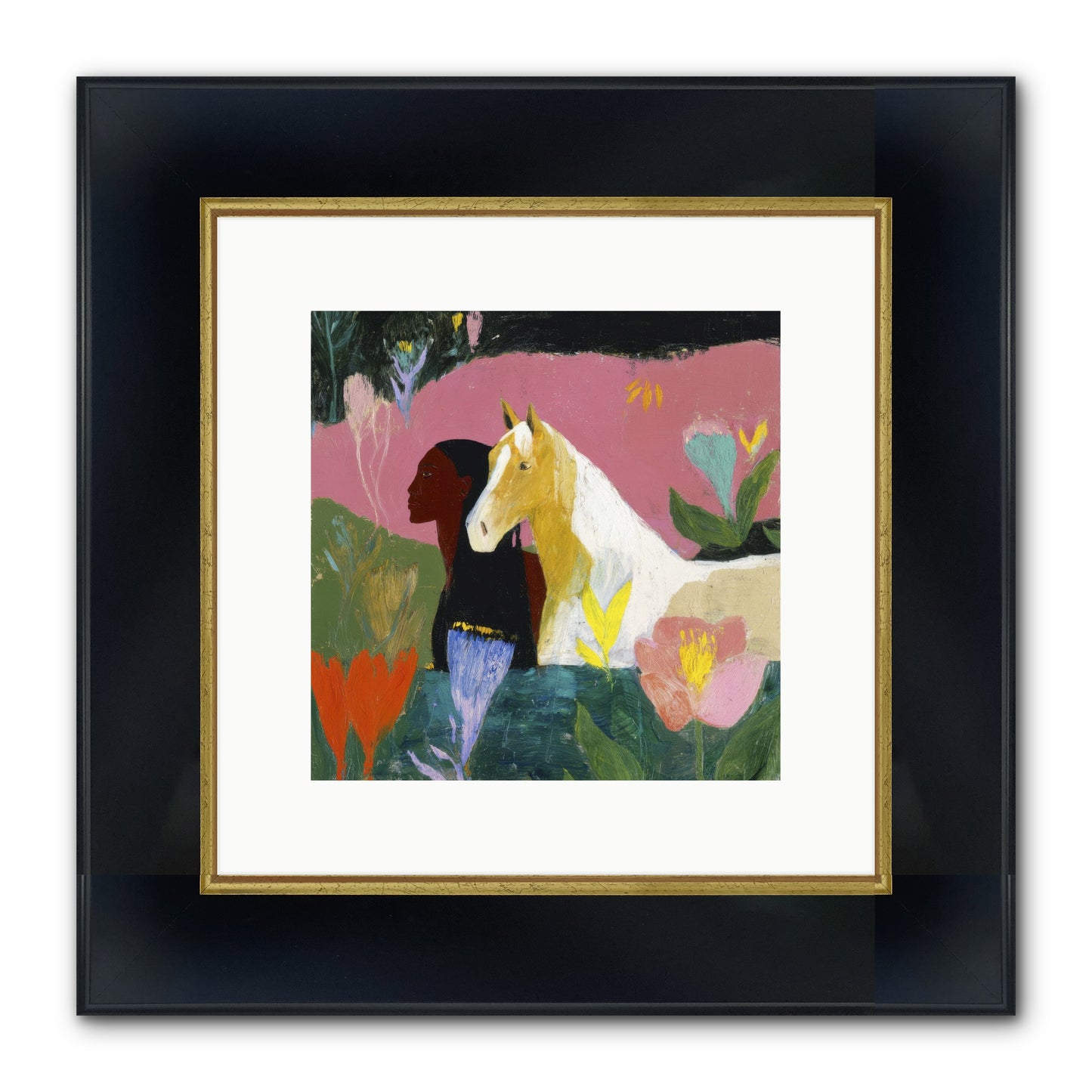 Daybreak In Blush & Gold Framed Print - Wide Black w/Gold 10x10