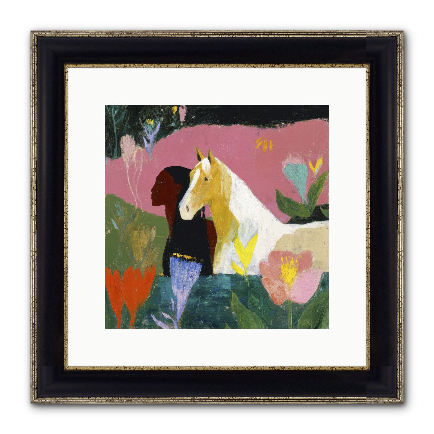 Daybreak In Blush & Gold Framed Print - Black & Gold 12x12