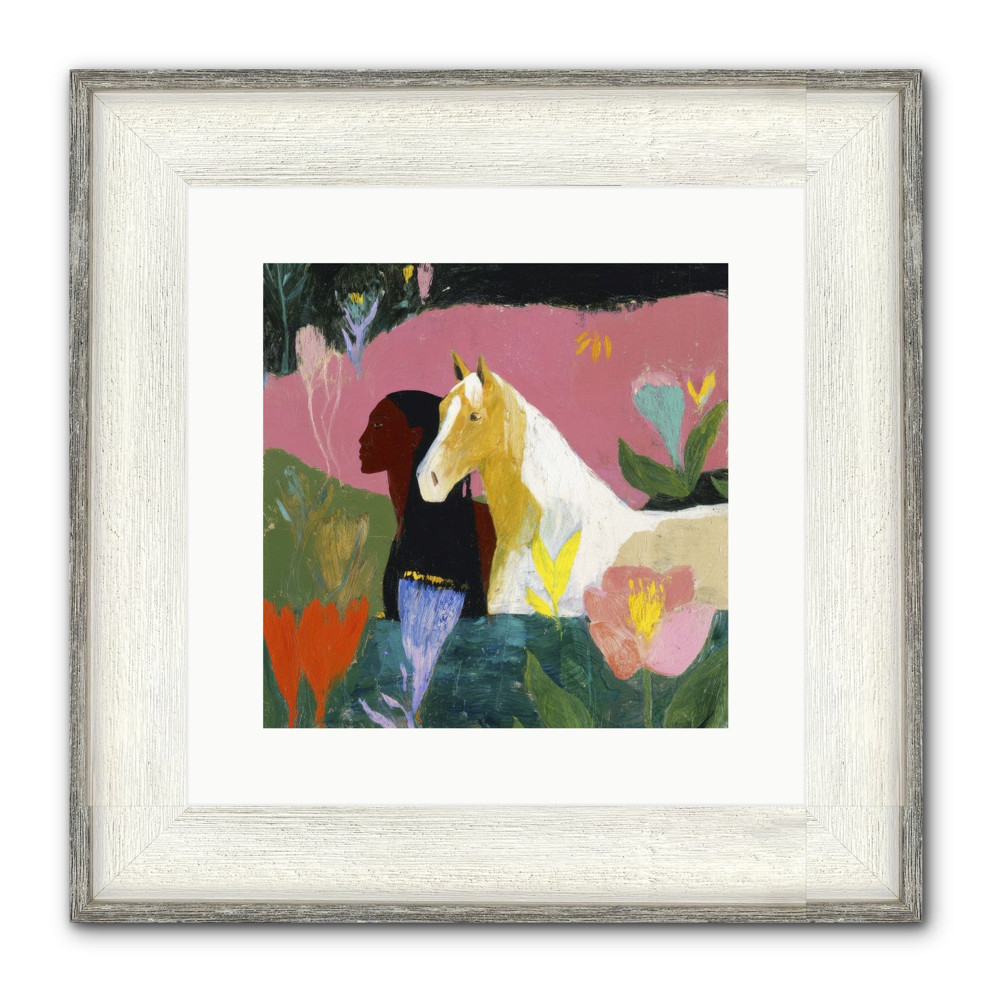 Daybreak In Blush & Gold Framed Print - Driftwood White 12x12