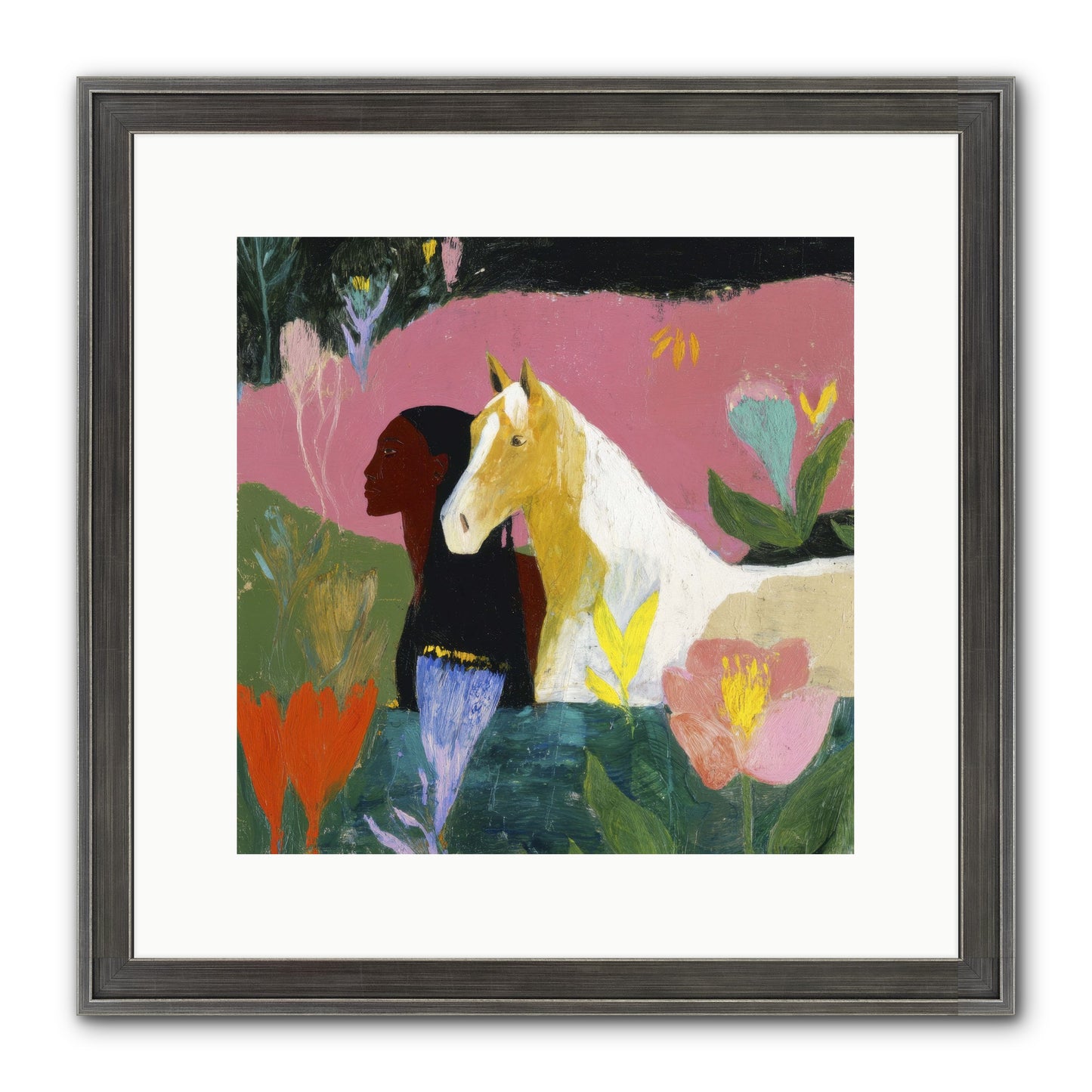 Daybreak In Blush & Gold Framed Print - Slimwoods Black/Silver 12x12