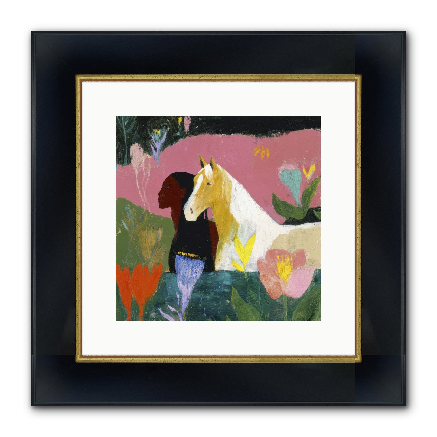 Daybreak In Blush & Gold Framed Print - Wide Black w/Gold 12x12