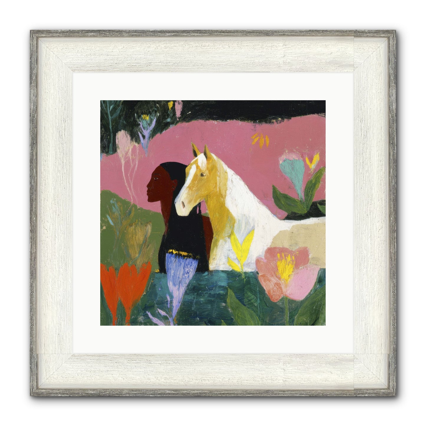 Daybreak In Blush & Gold Framed Print - Driftwood White 16x16