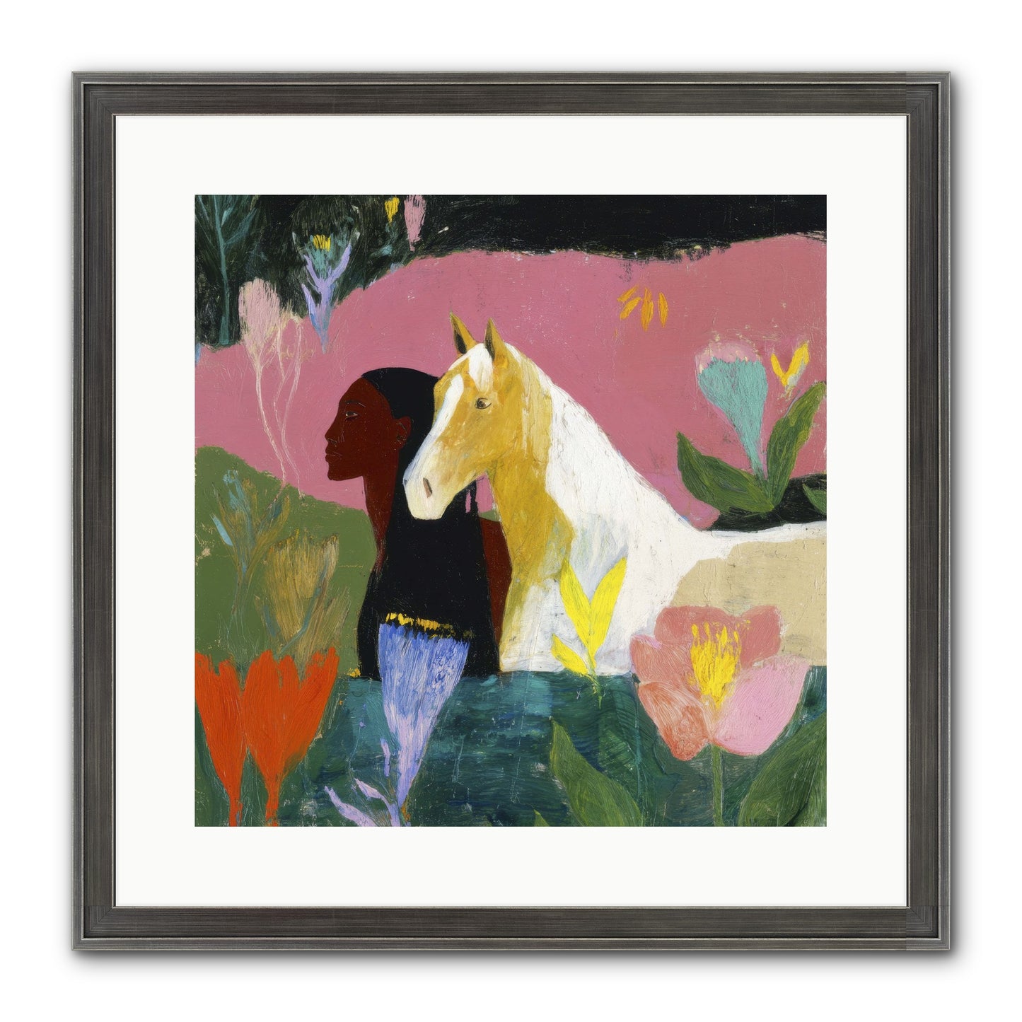 Daybreak In Blush & Gold Framed Print - Slimwoods Black/Silver 16x16