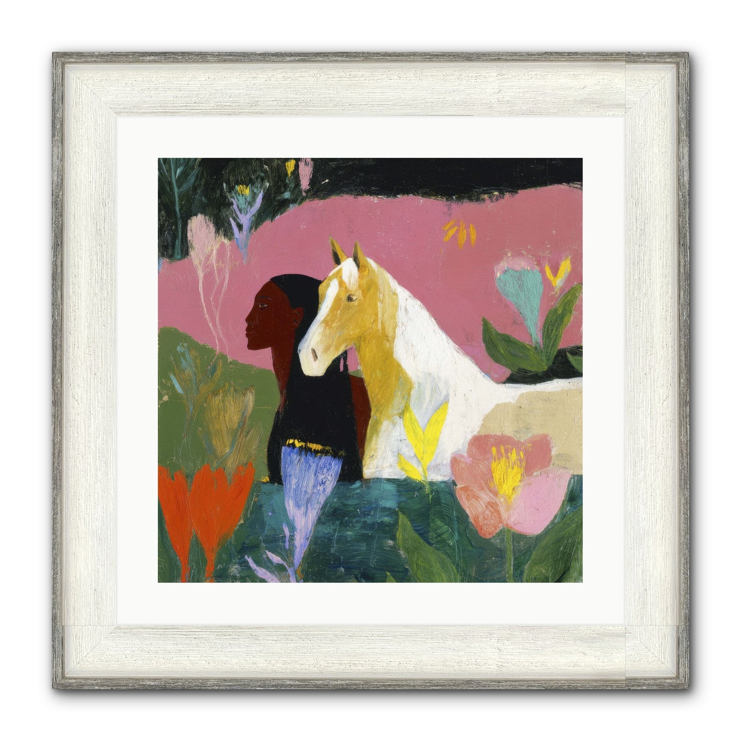 Daybreak In Blush & Gold Framed Print - Driftwood White 20x20