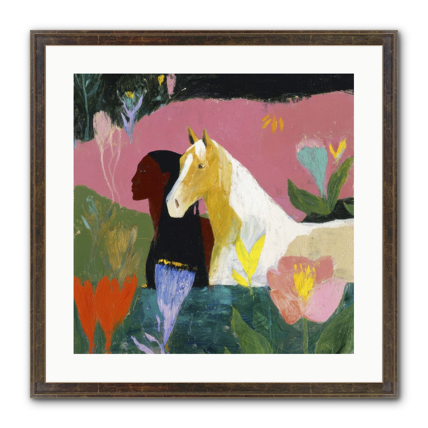 Daybreak In Blush & Gold Framed Print - Slimwoods Black/Gold 20x20