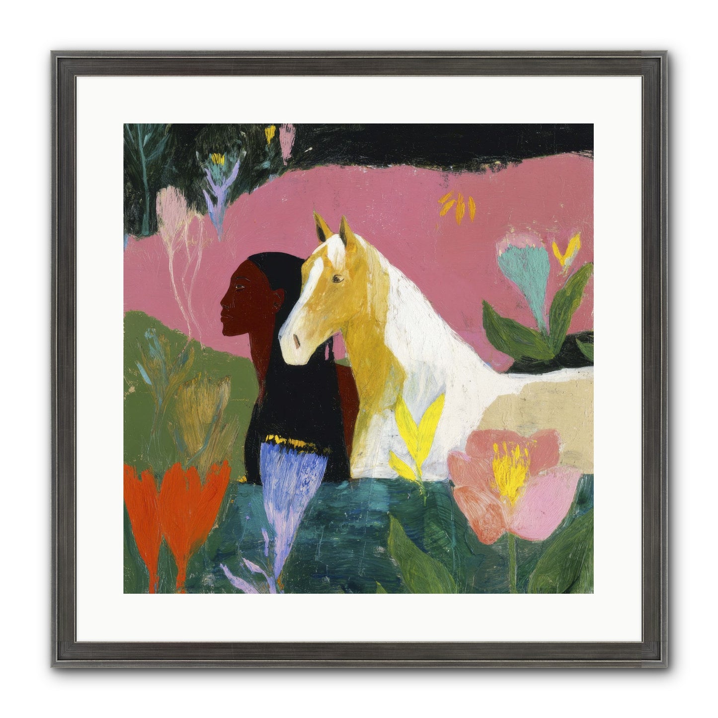 Daybreak In Blush & Gold Framed Print - Slimwoods Black/Silver 20x20