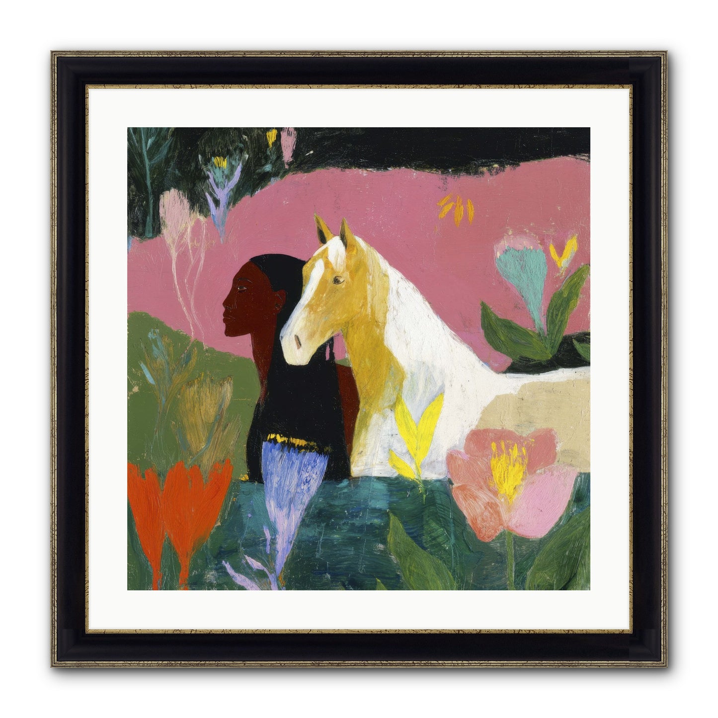 Daybreak In Blush & Gold Framed Print - Black & Gold 24x24
