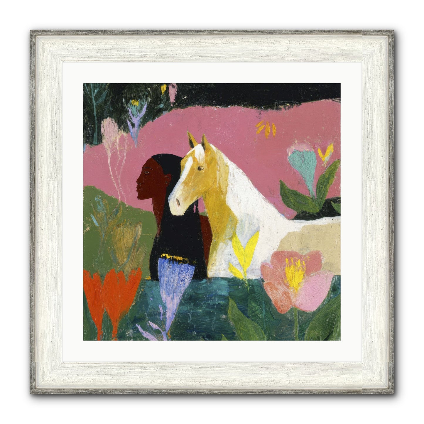 Daybreak In Blush & Gold Framed Print - Driftwood White 24x24