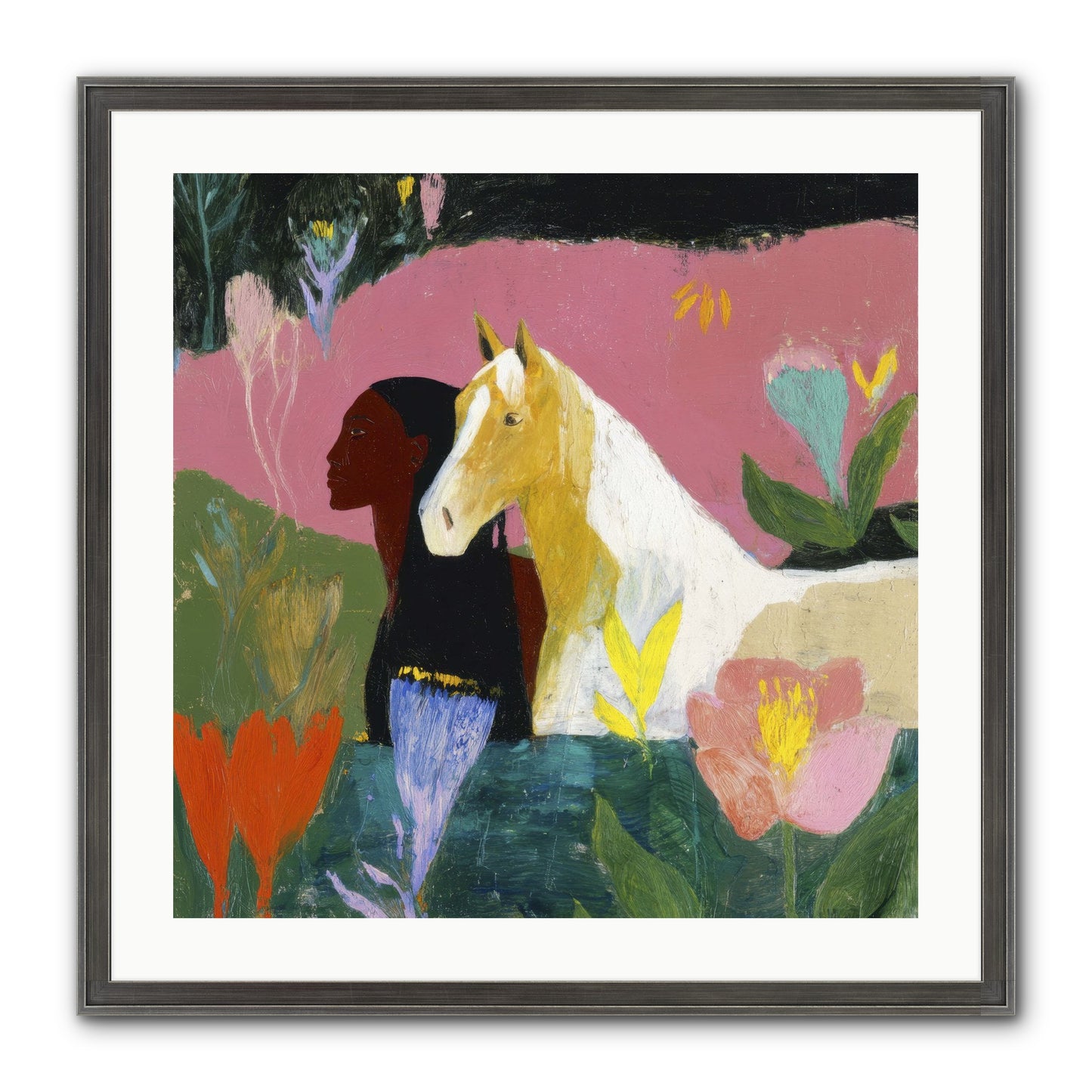 Daybreak In Blush & Gold Framed Print - Slimwoods Black/Silver 24x24