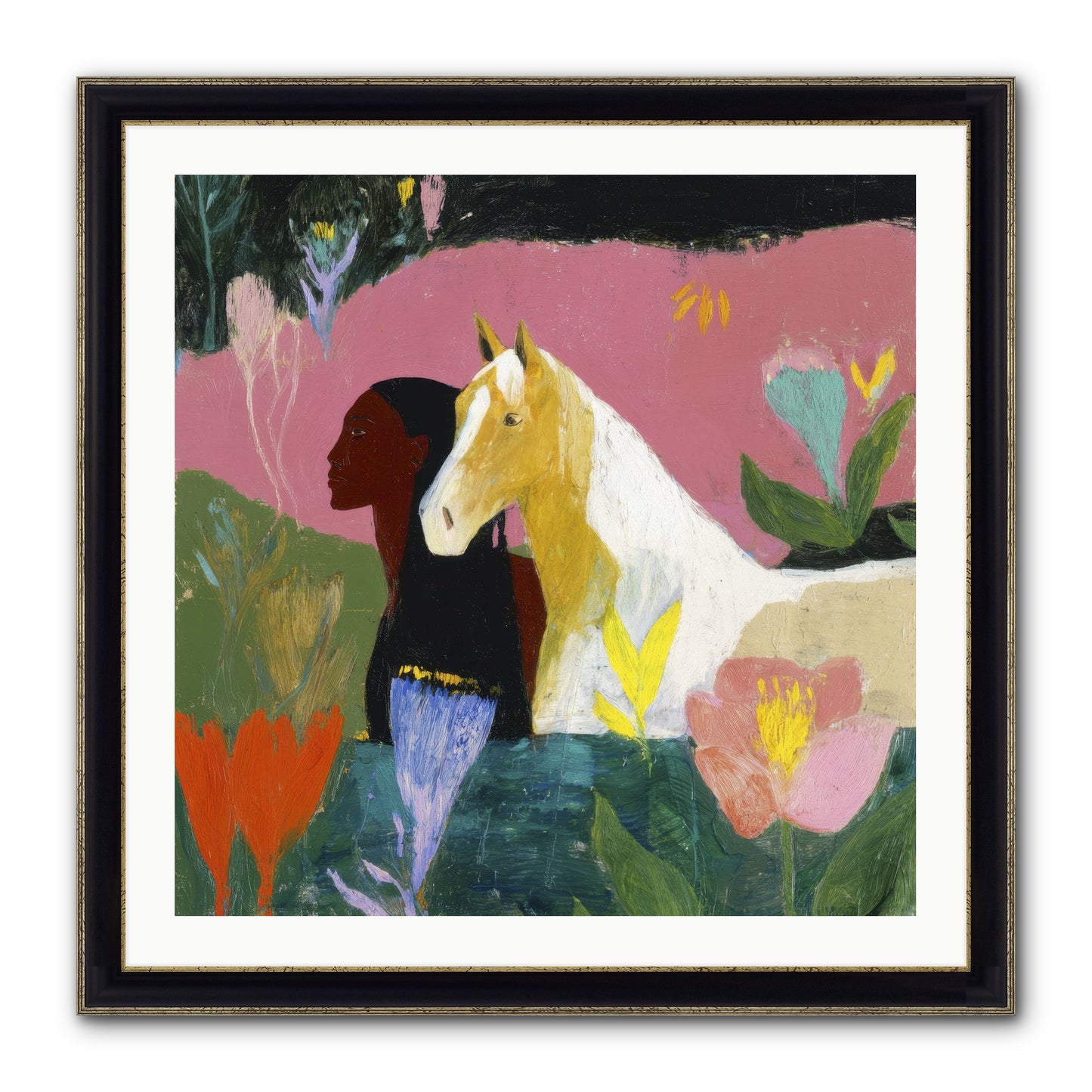 Daybreak In Blush & Gold Framed Print - Black & Gold 30x30