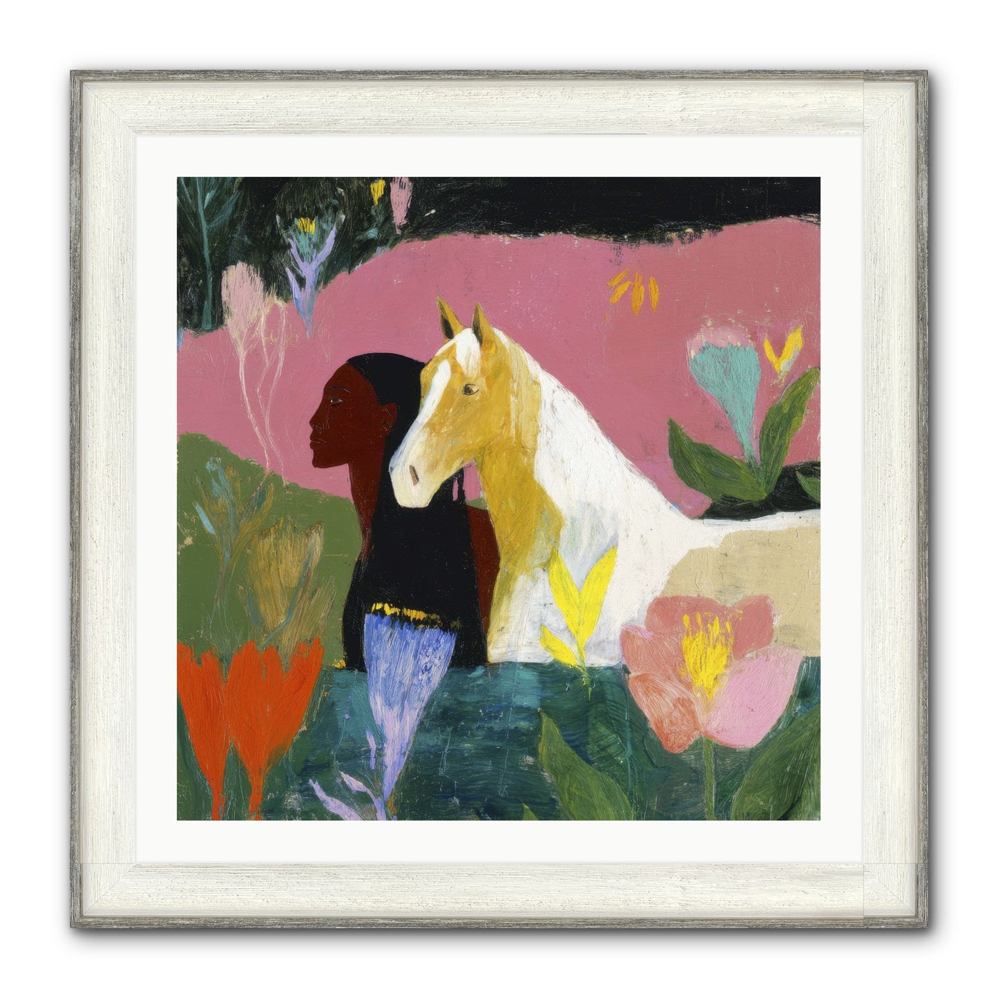 Daybreak In Blush & Gold Framed Print - Driftwood White 30x30